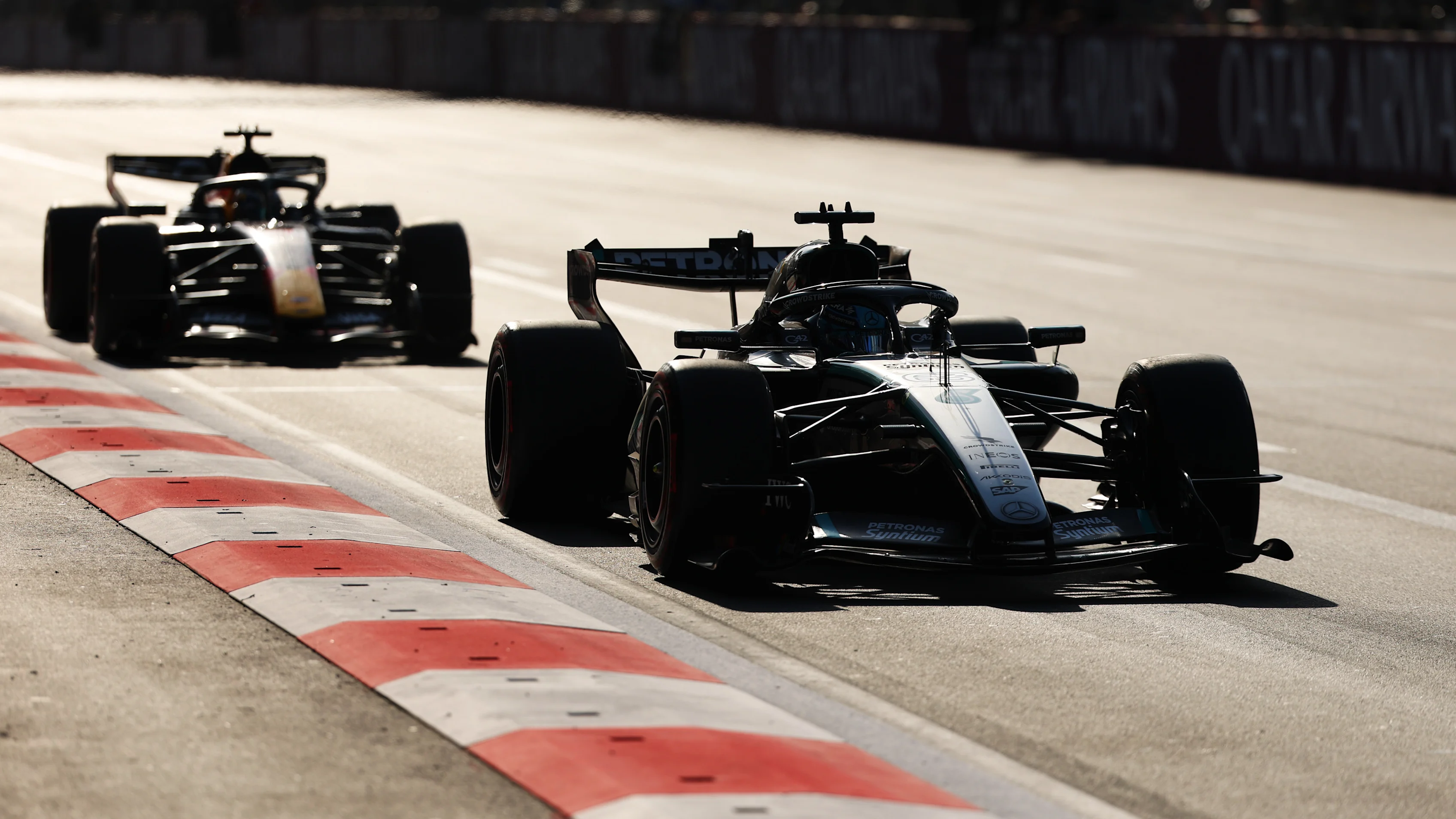 BAKU, AZERBAIJAN - SEPTEMBER 26: George Russell of Great Britain driving the (63) Mercedes AMG