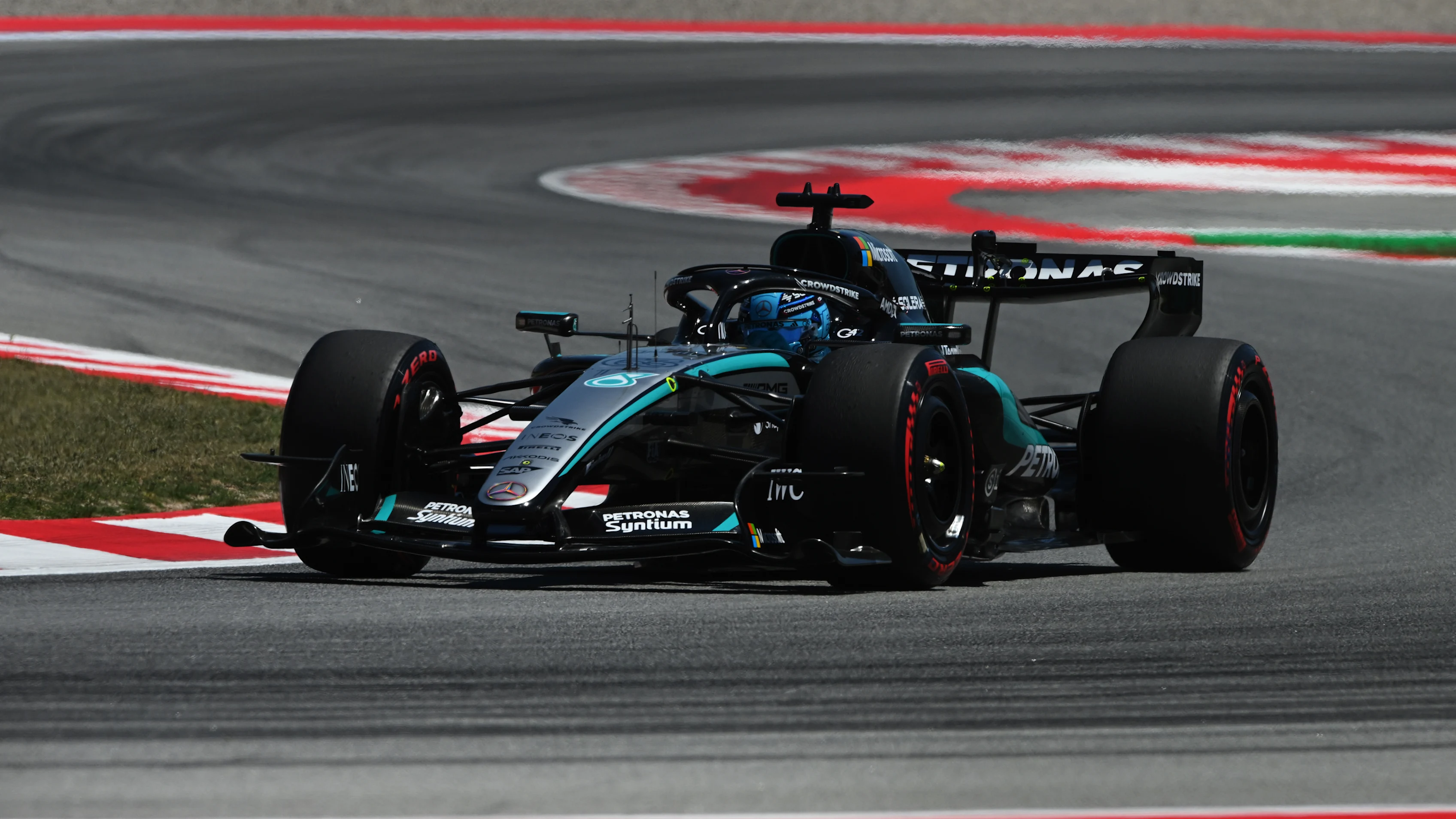 BARCELONA, SPAIN - JUNE 13: George Russell of Great Britain driving the (63) Mercedes AMG Petronas