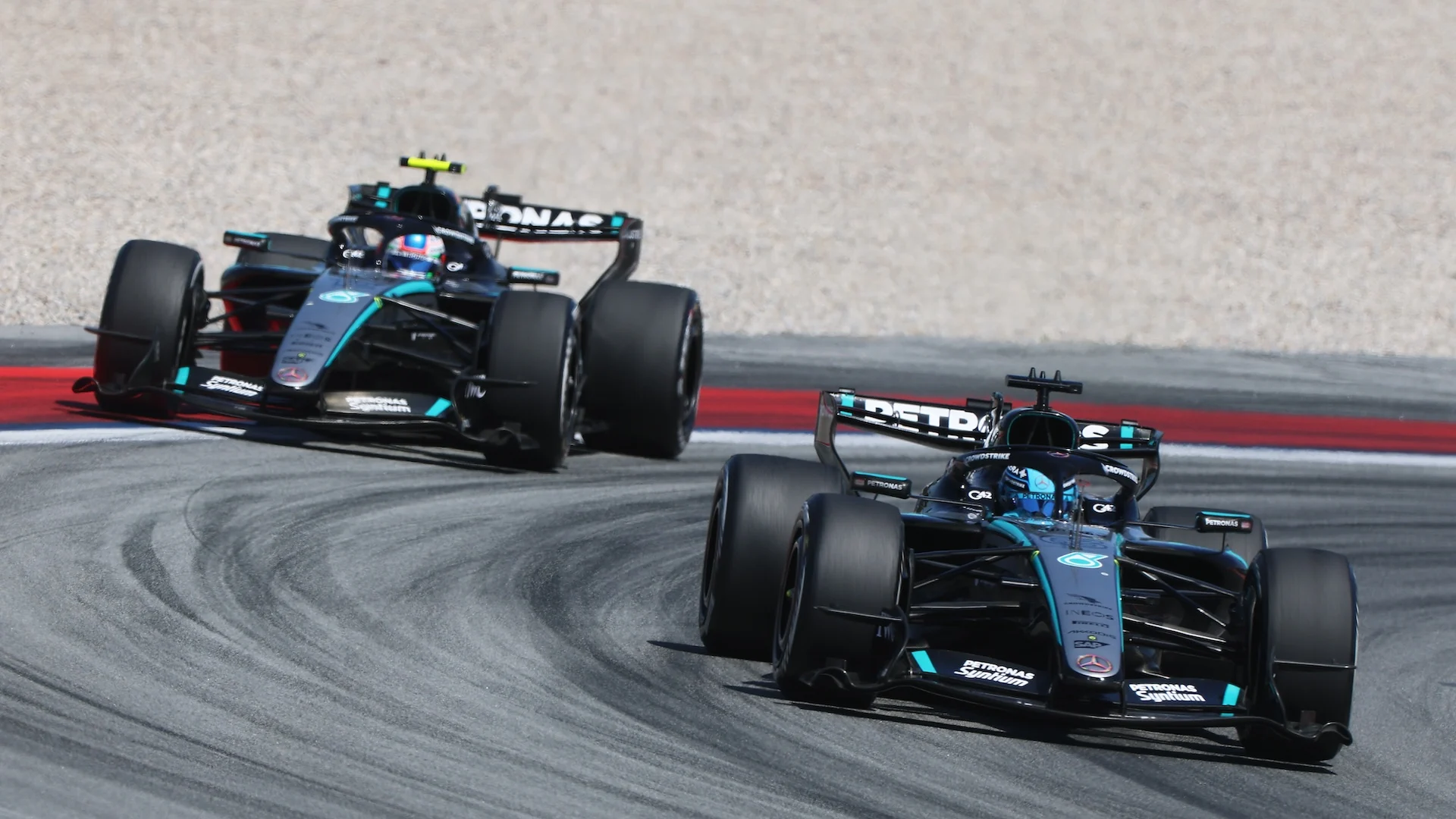 BARCELONA, SPAIN - JUNE 14: George Russell of Great Britain driving the (63) Mercedes AMG Petronas