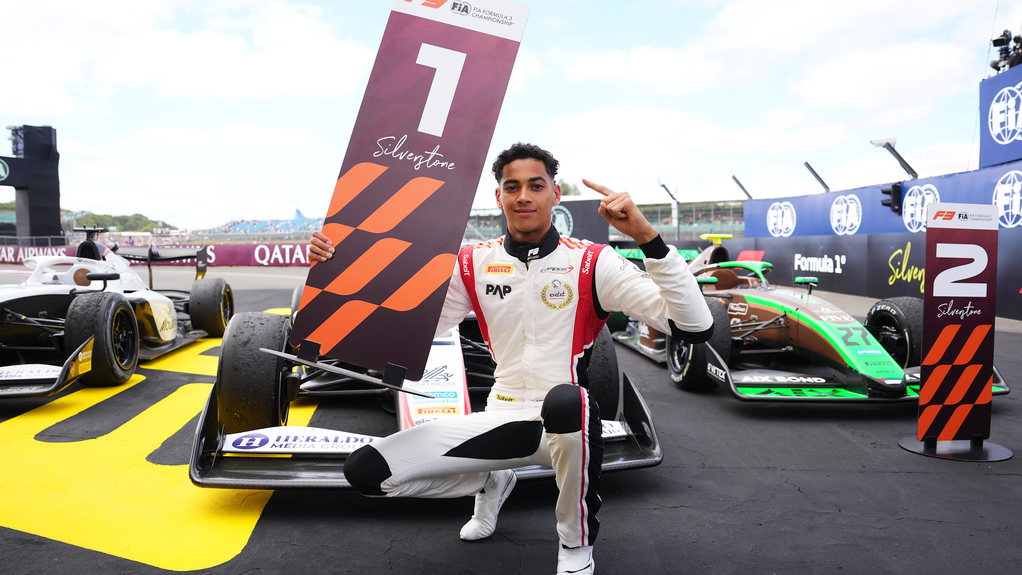 NORTHAMPTON, ENGLAND - JULY 04: Race winner Ugo Ugochukwu of United States and Campos Racing (2)