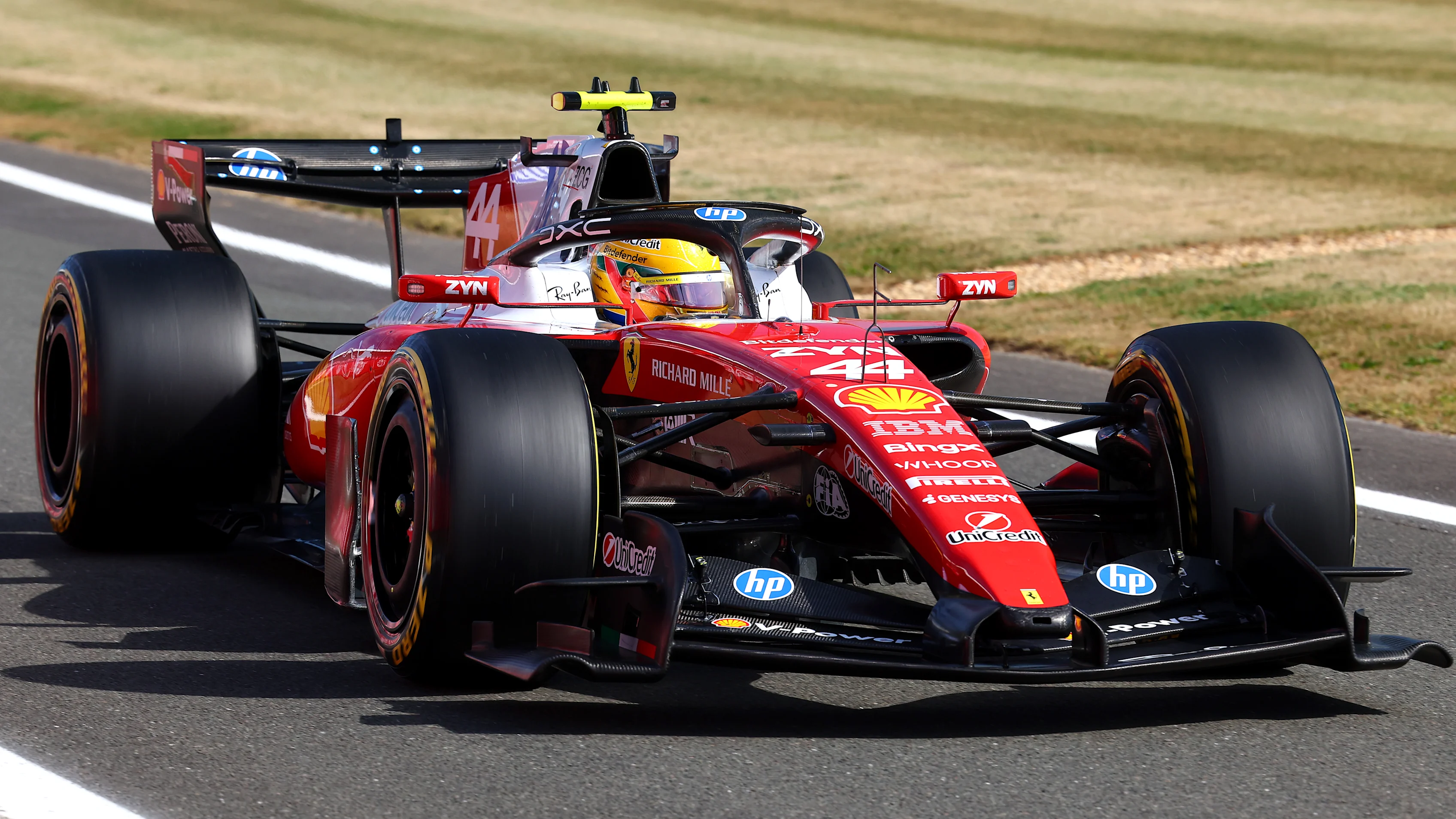 NORTHAMPTON, ENGLAND - JULY 03: Lewis Hamilton of Great Britain driving the (44) Scuderia Ferrari