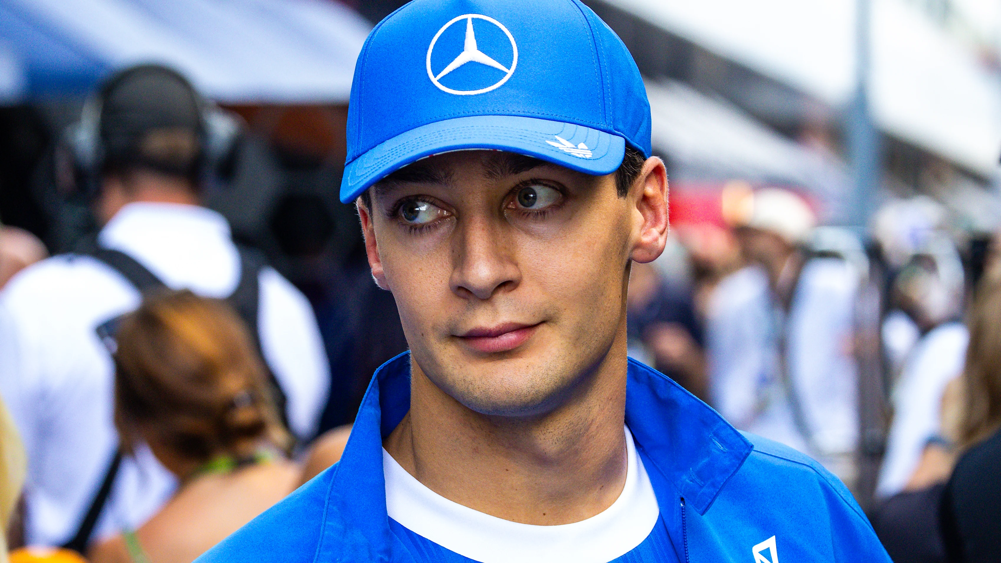 NORTHAMPTON, ENGLAND - JULY 4: George Russell of Great Britain and Mercedes AMG Petronas in the