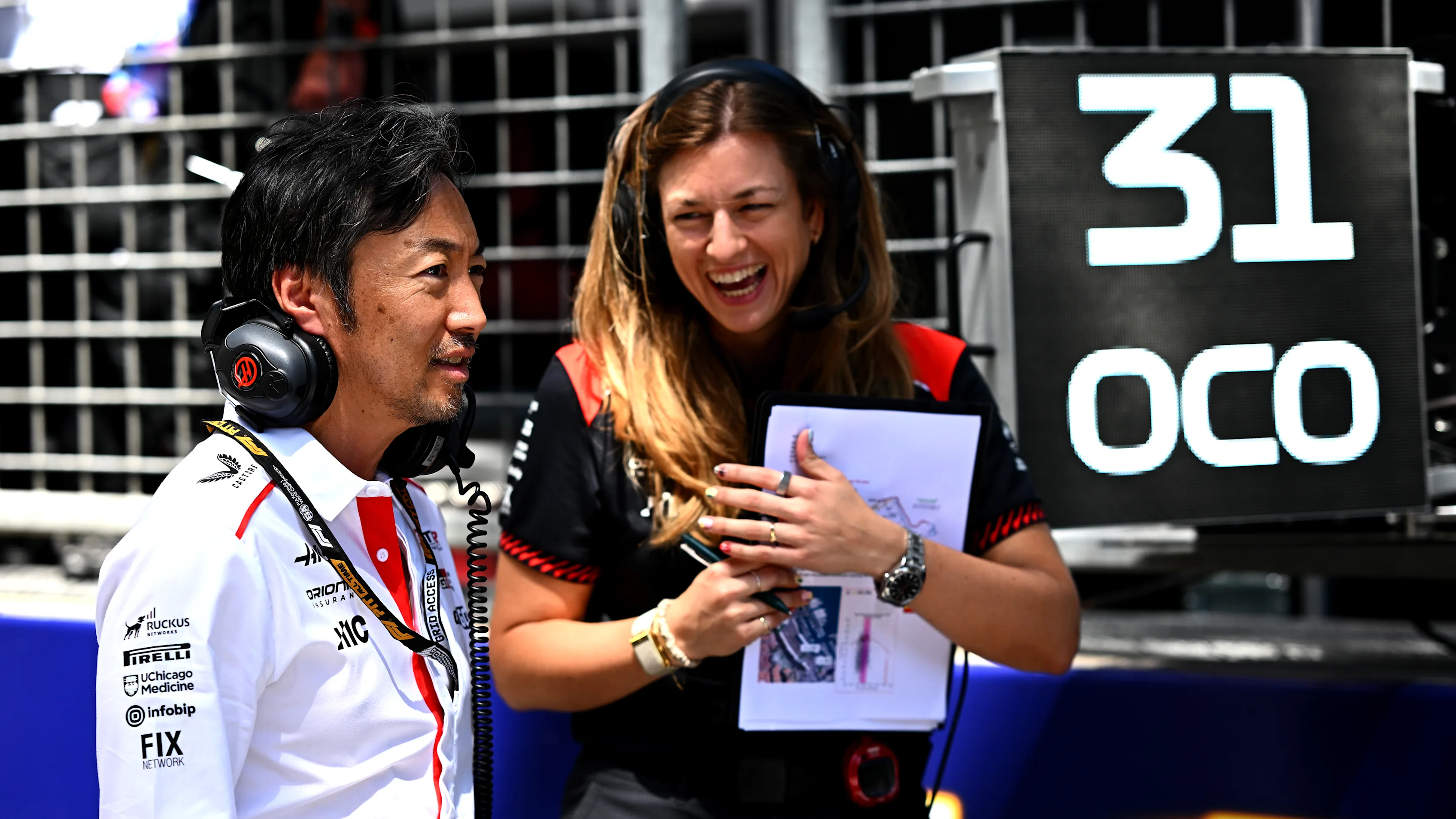 MONTE-CARLO, MONACO - JUNE 07: Ayao Komatsu, Team Principal of Haas F1 and Laura Mueller, Race