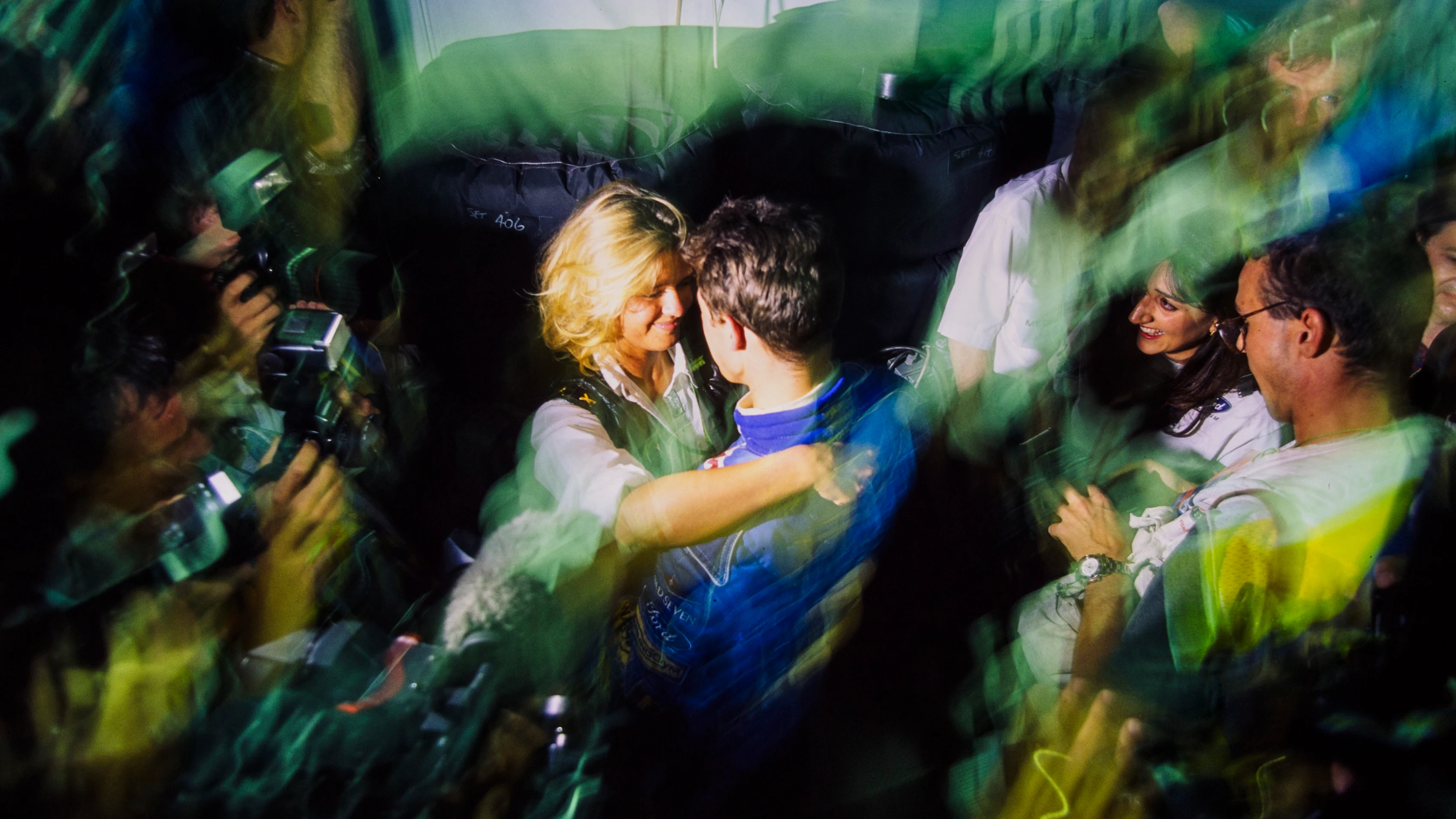 ADELAIDE STREET CIRCUIT, AUSTRALIA - NOVEMBER 13: Michael Schumacher embraces wife Corrina after