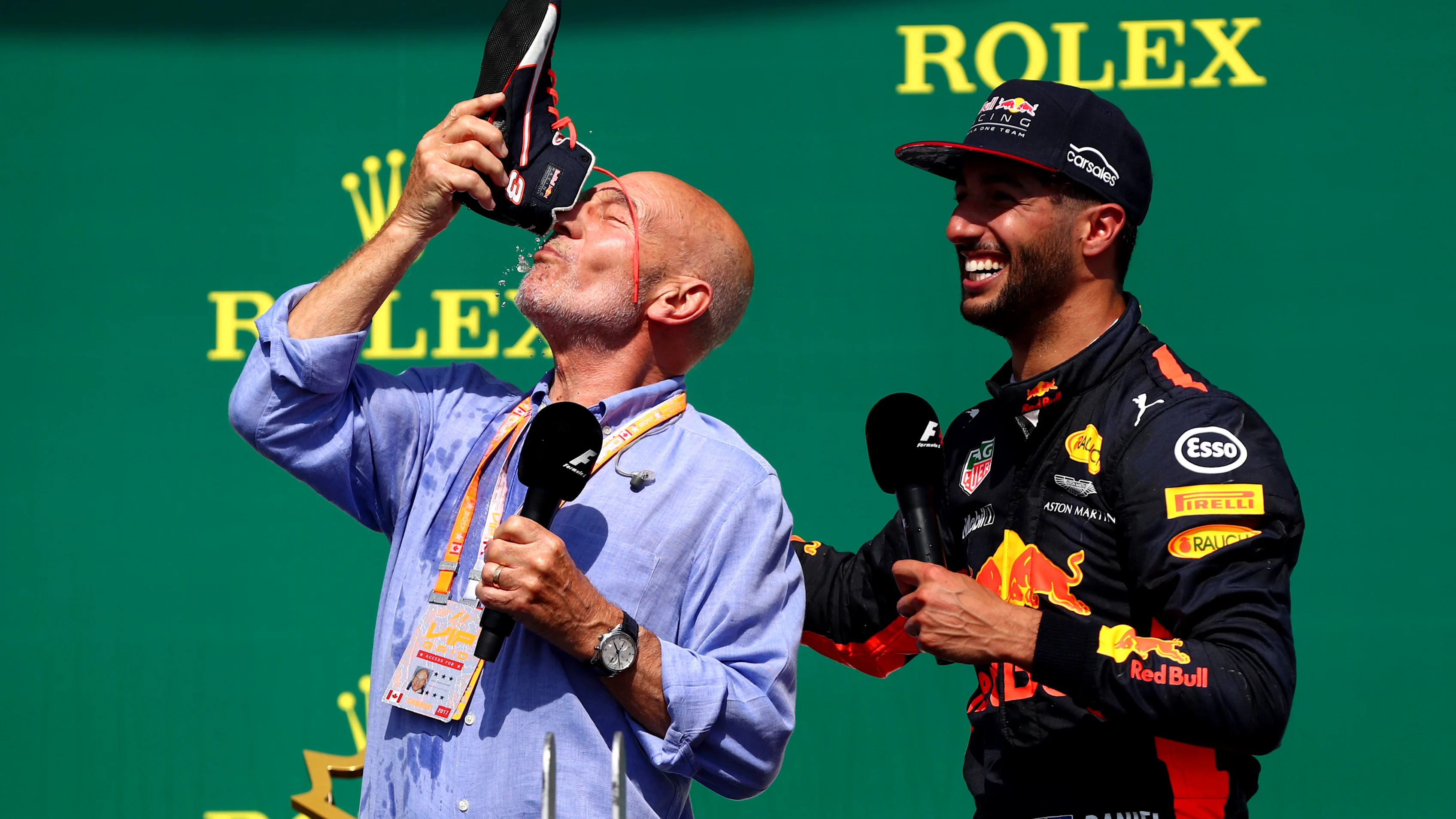 MONTREAL, QC - JUNE 11:  Daniel Ricciardo of Australia and Red Bull Racing celebrates on the podium
