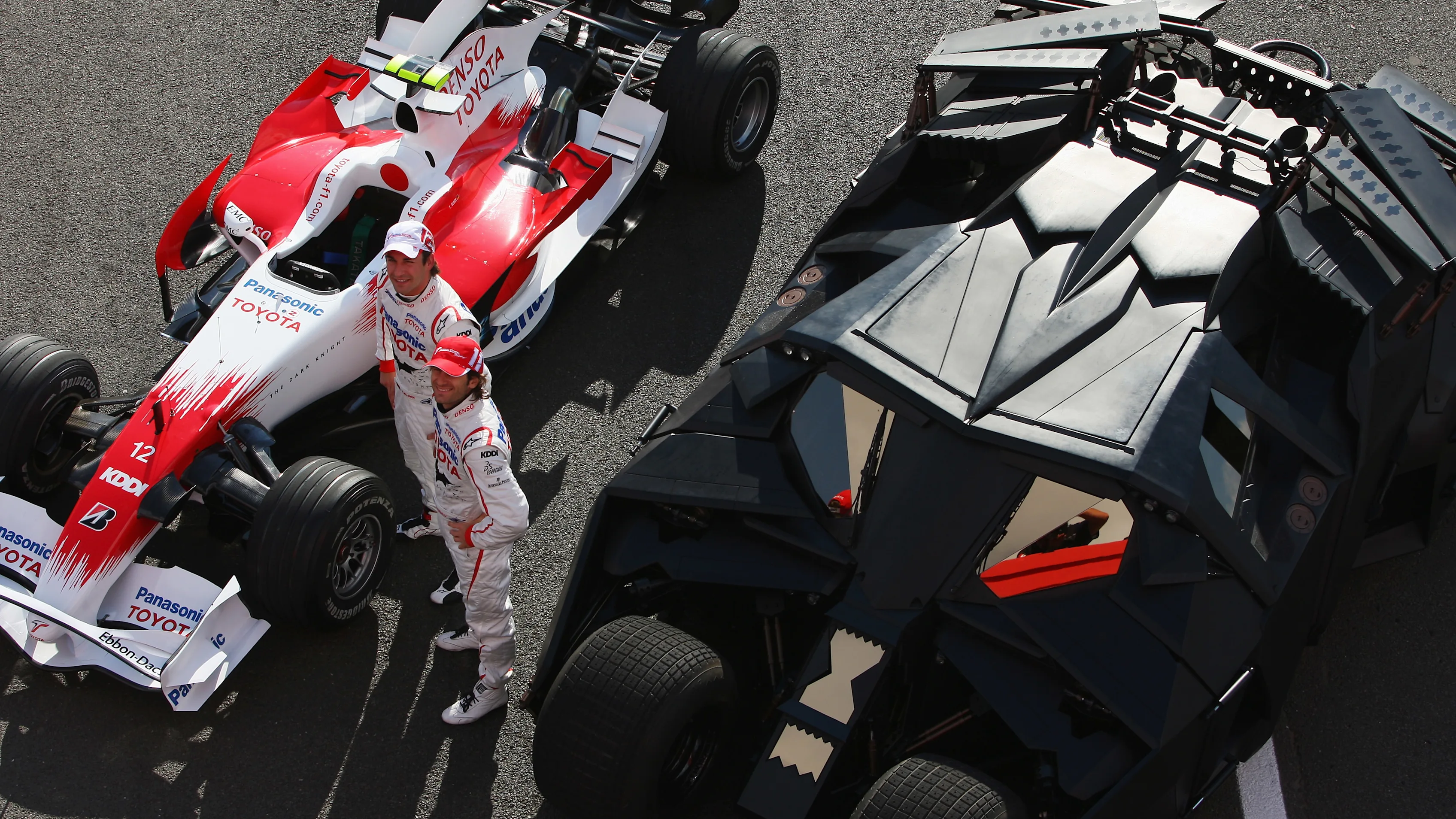 NORTHAMPTON, UNITED KINGDOM - JULY 03:  Toyota drivers Timo Glock (L) of Germany and Jarno Trulli