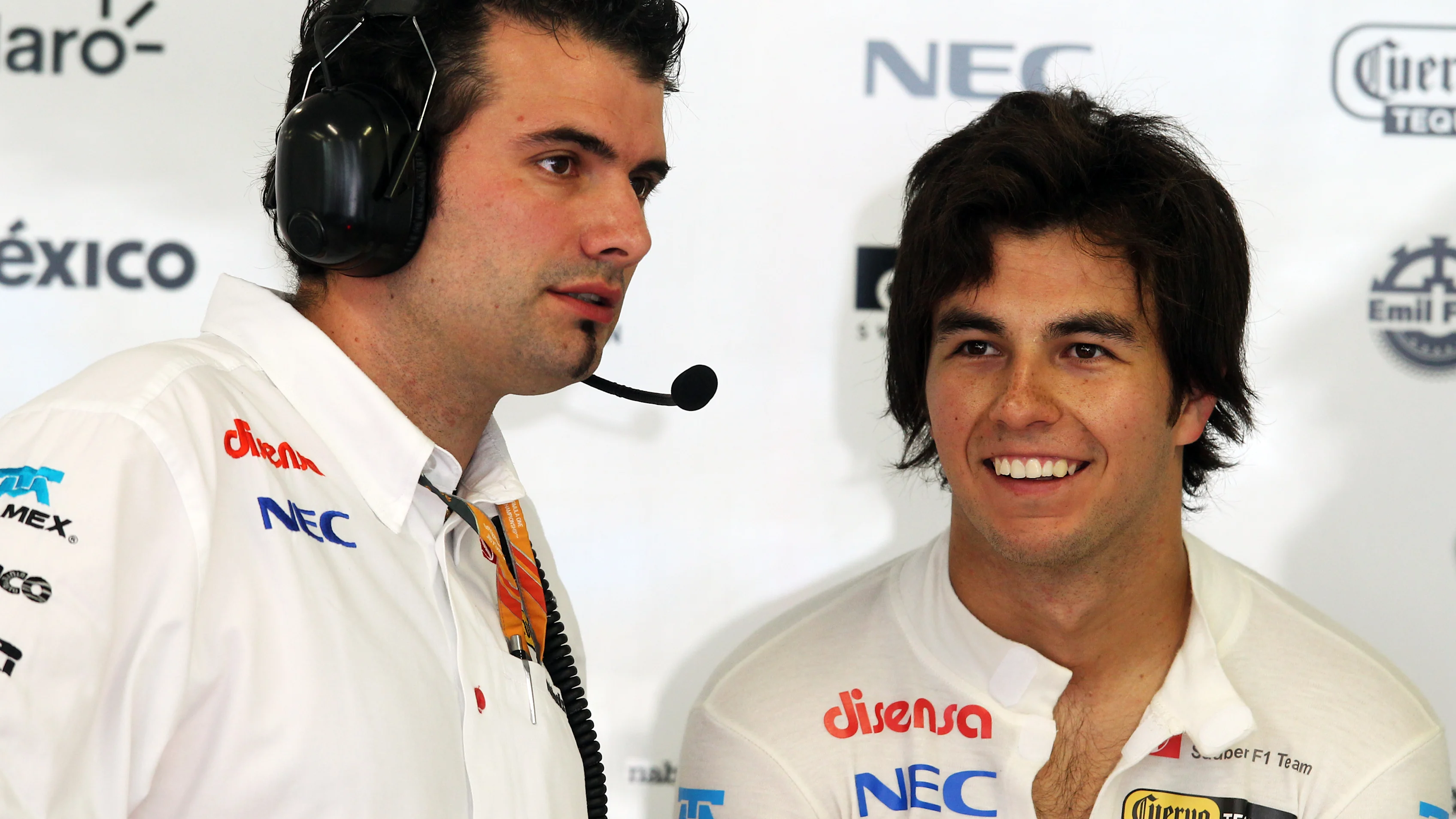 VALENCIA, SPAIN - JUNE 23:  Sergio Perez of Mexico and Sauber F1 is interviewed in the paddock