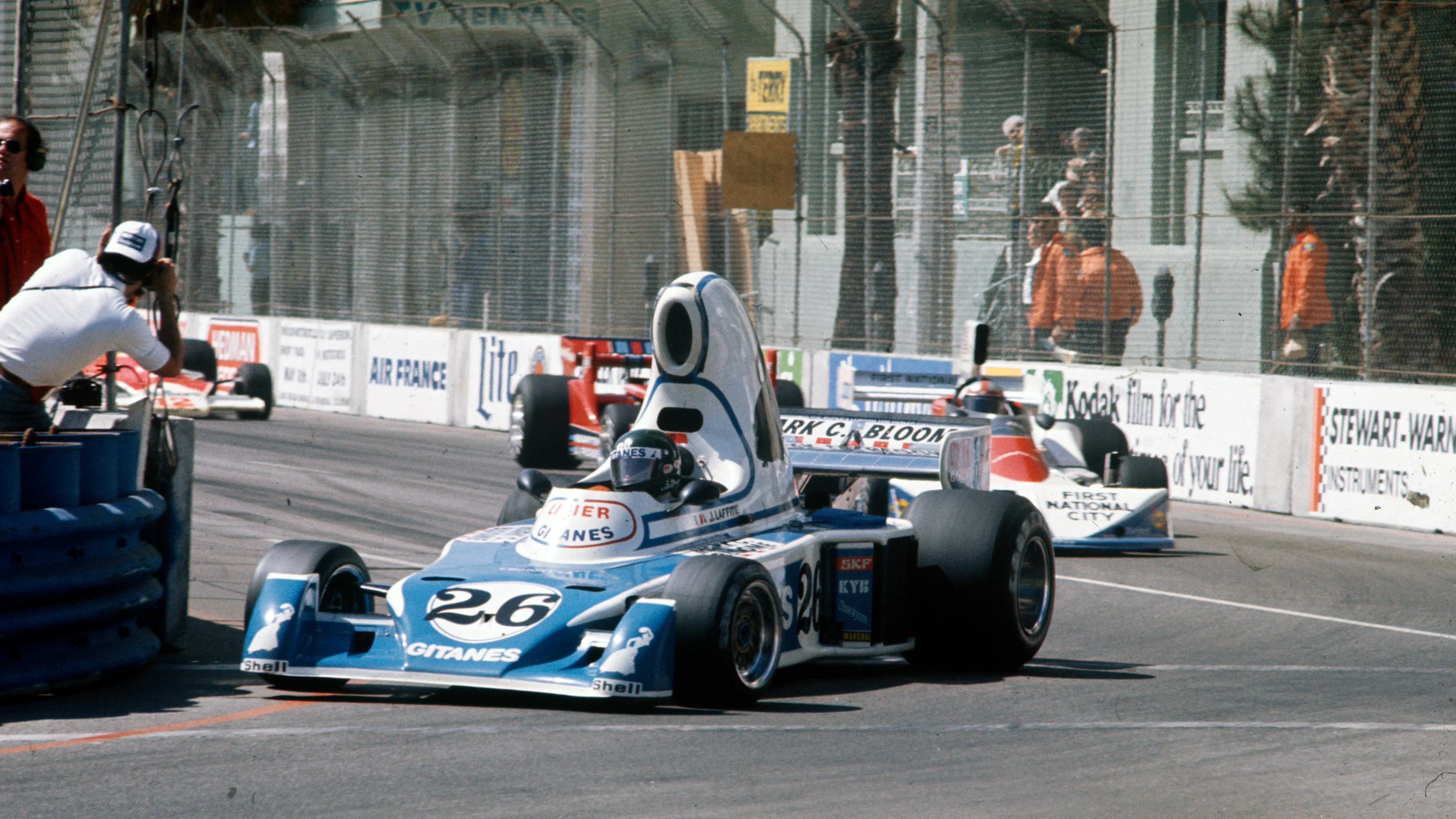 STREETS OF LONG BEACH, UNITED STATES OF AMERICA - MARCH 28: Jacques Laffite, Ligier JS5 Matra leads