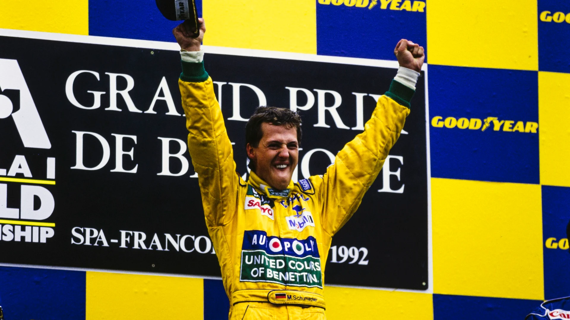 SPA-FRANCORCHAMPS, BELGIUM - AUGUST 30: Michael Schumacher, 1st position, celebrates his maiden