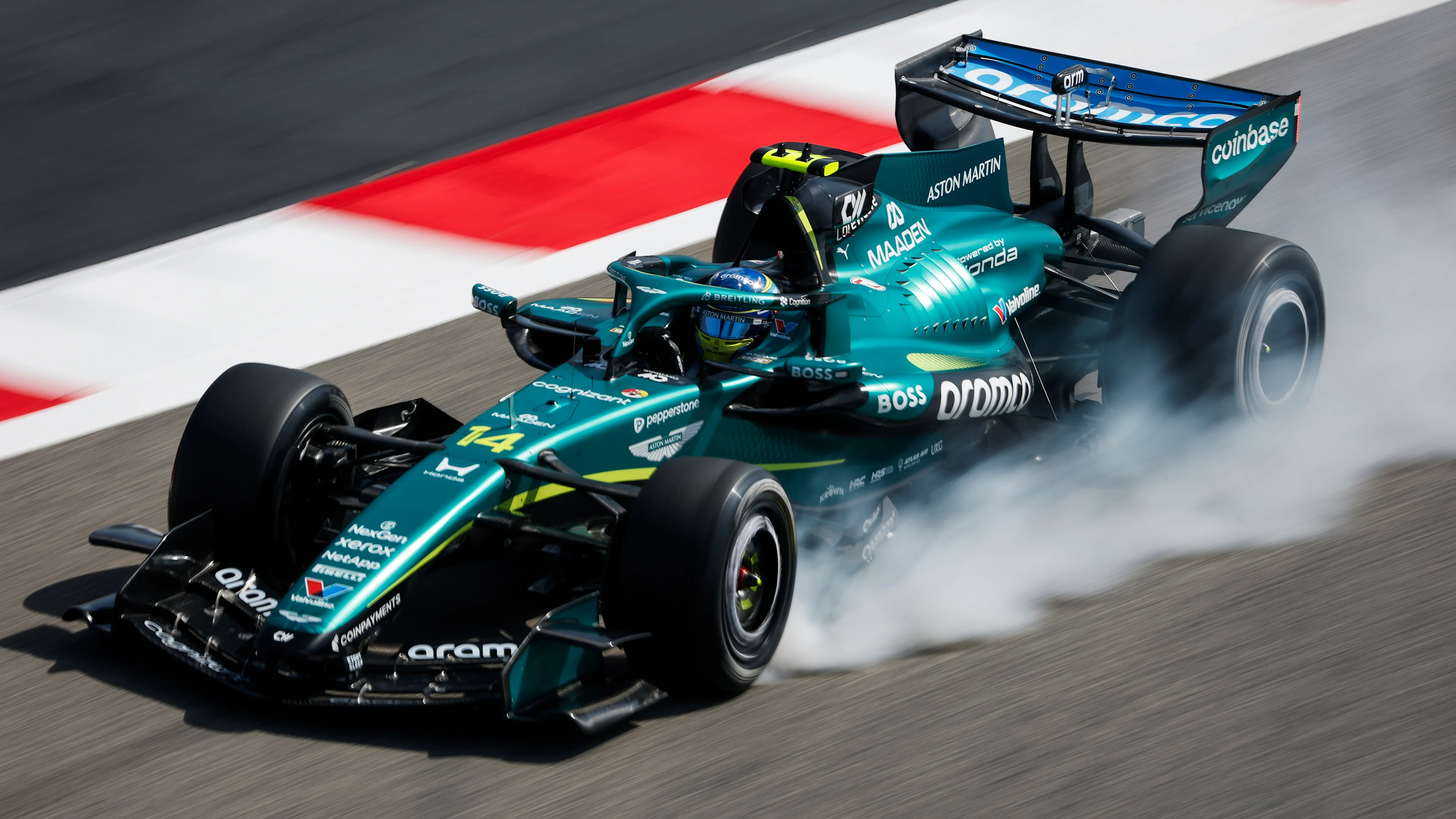 BAHRAIN, BAHRAIN - FEBRUARY 12: Fernando Alonso of Spain driving the (14) Aston Martin F1 Team
