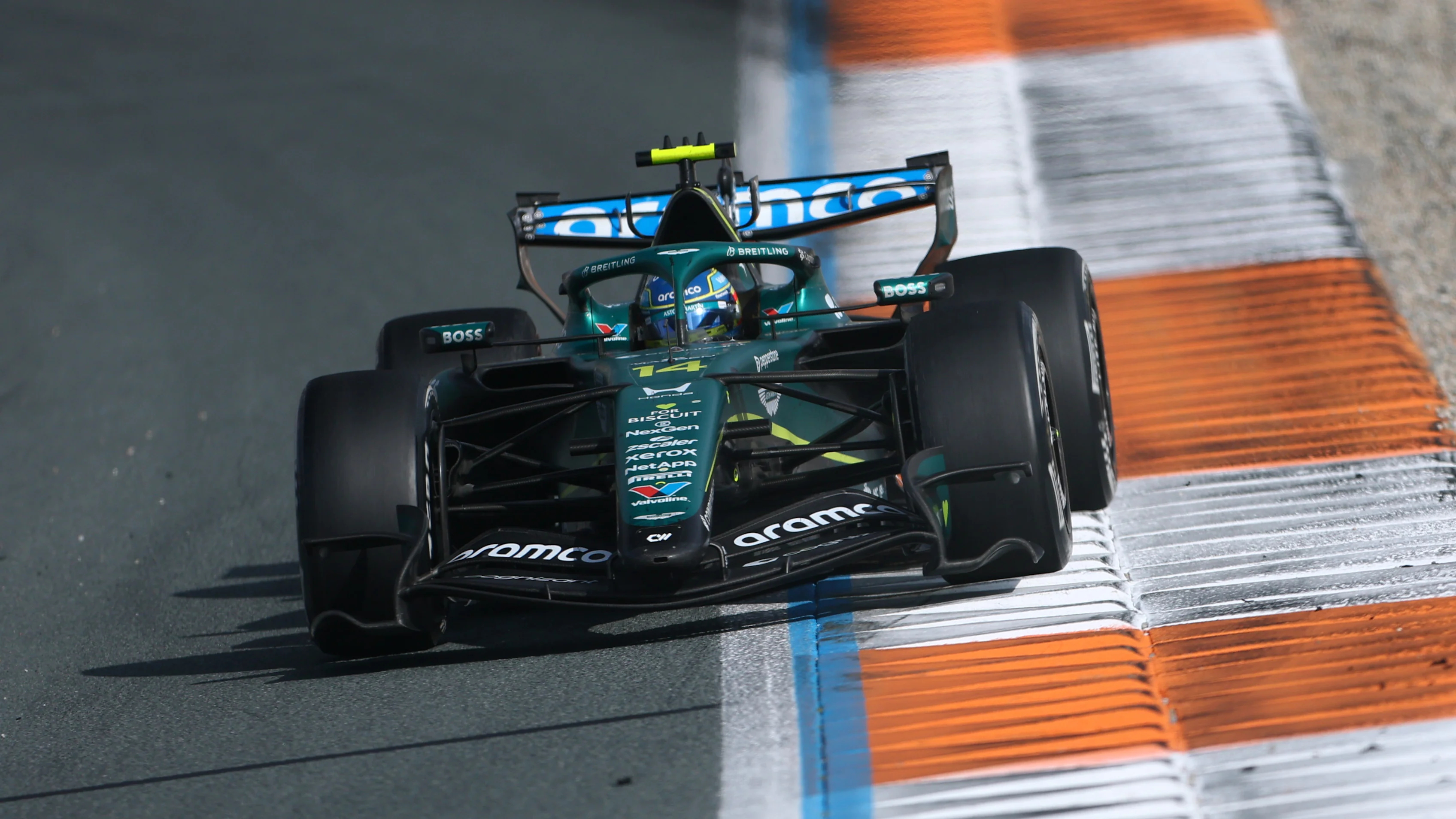 ZANDVOORT, NETHERLANDS - AUGUST 23: Fernando Alonso of Spain driving the (14) Aston Martin F1 Team