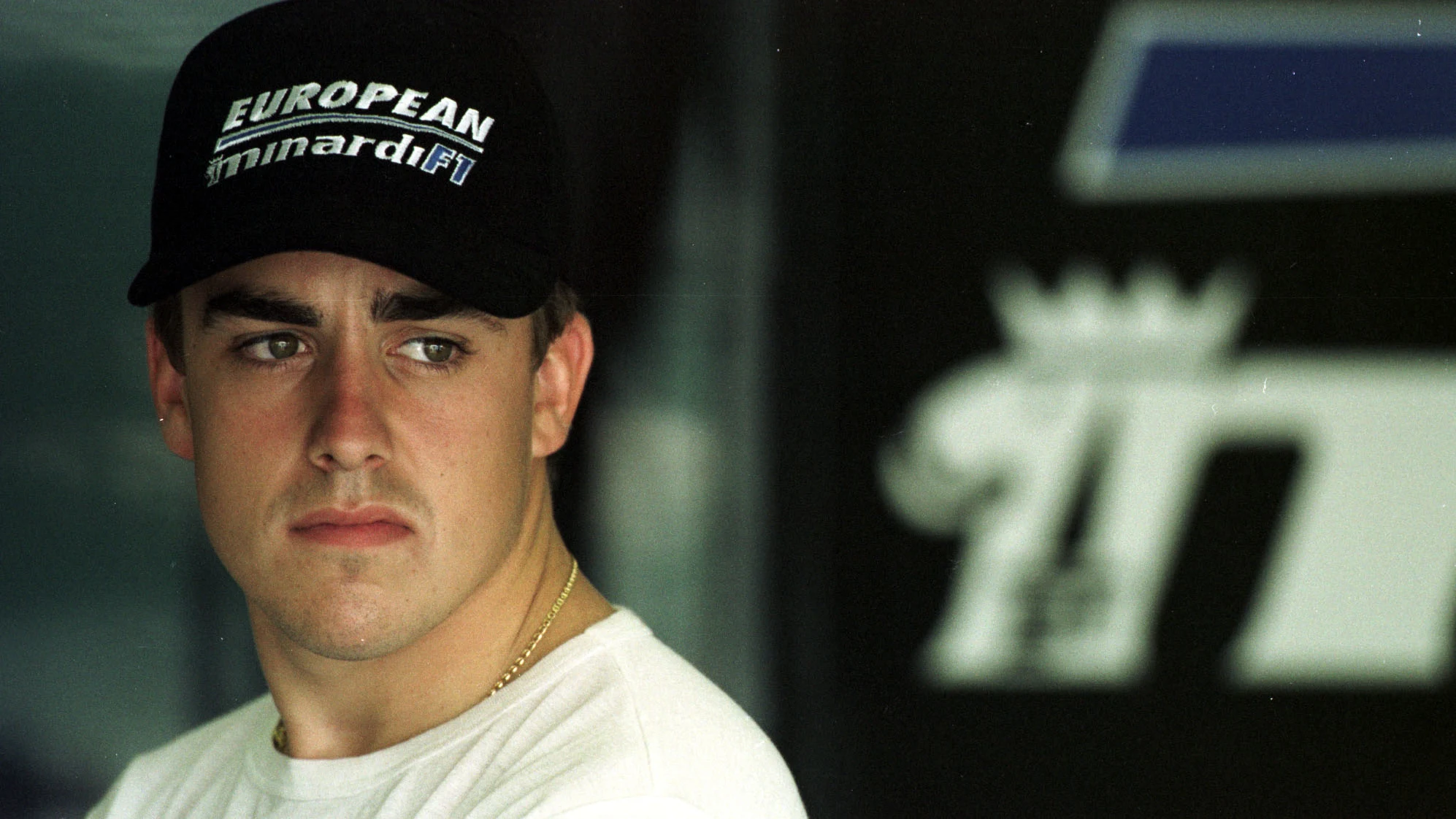 16 Mar 2001:  Fernando Alonso of Spain and the Minardi Formula One Team waits in the pit garage