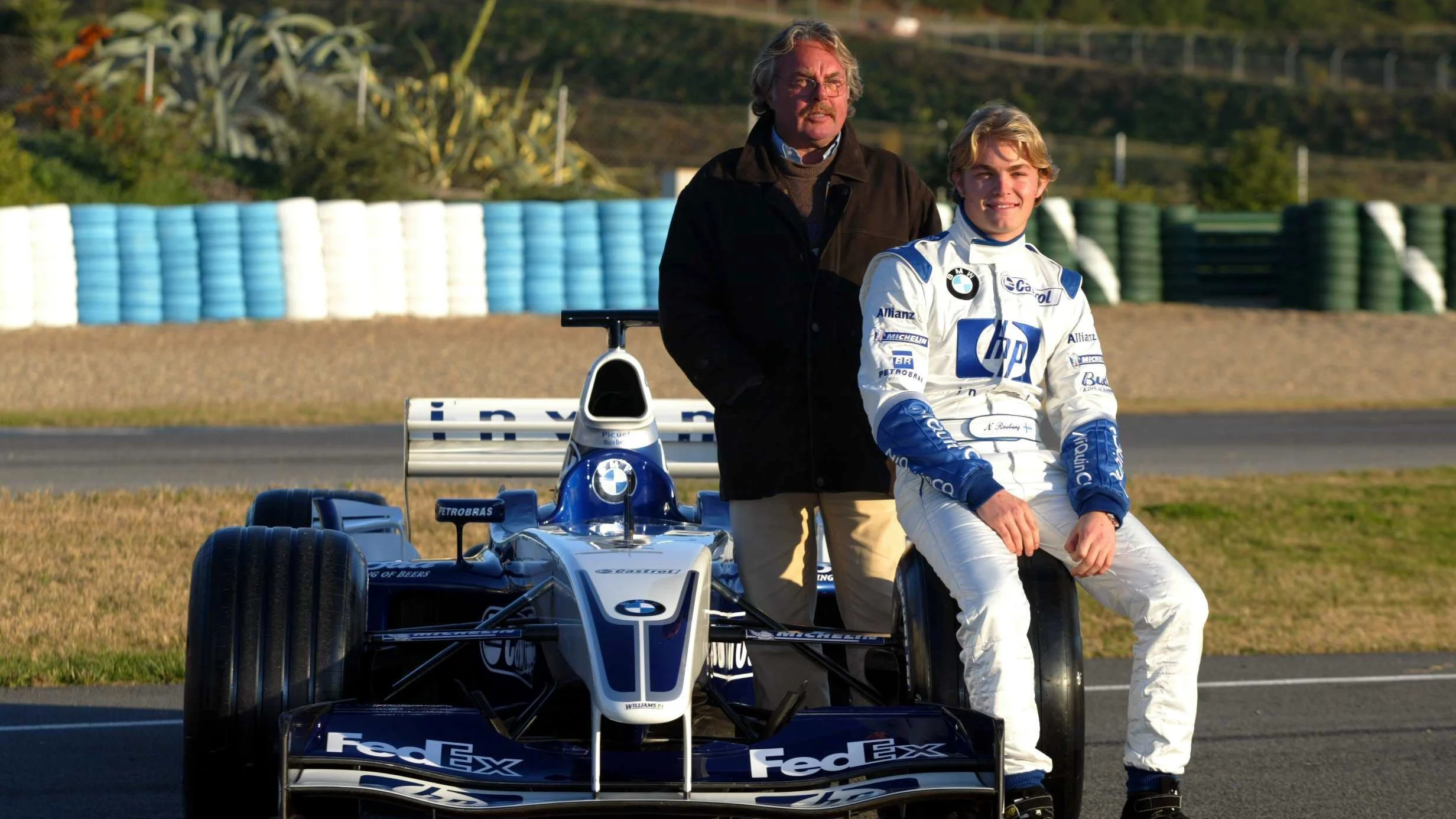 L to R: Keke Rosberg (FIN) and Nico Rosberg (FIN) Williams BMW. Formula One Testing, Jerez, Spain,