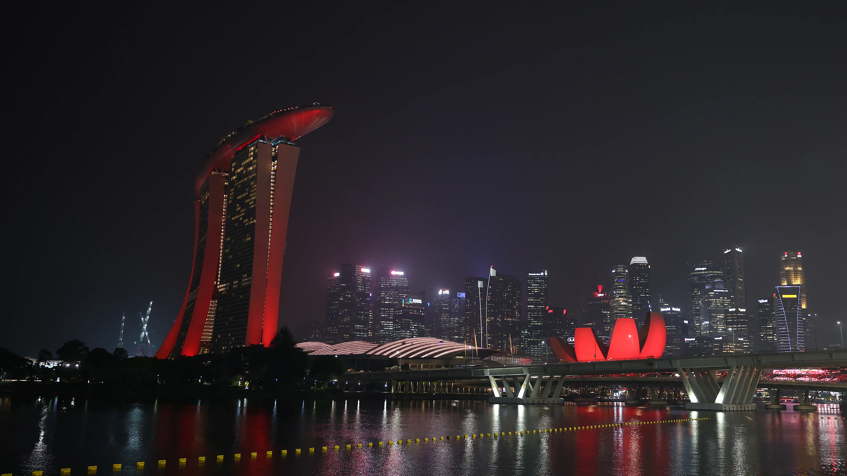 SINGAPORE, SINGAPORE - OCTOBER 08: A view of the city and circuit during previews ahead of the F1