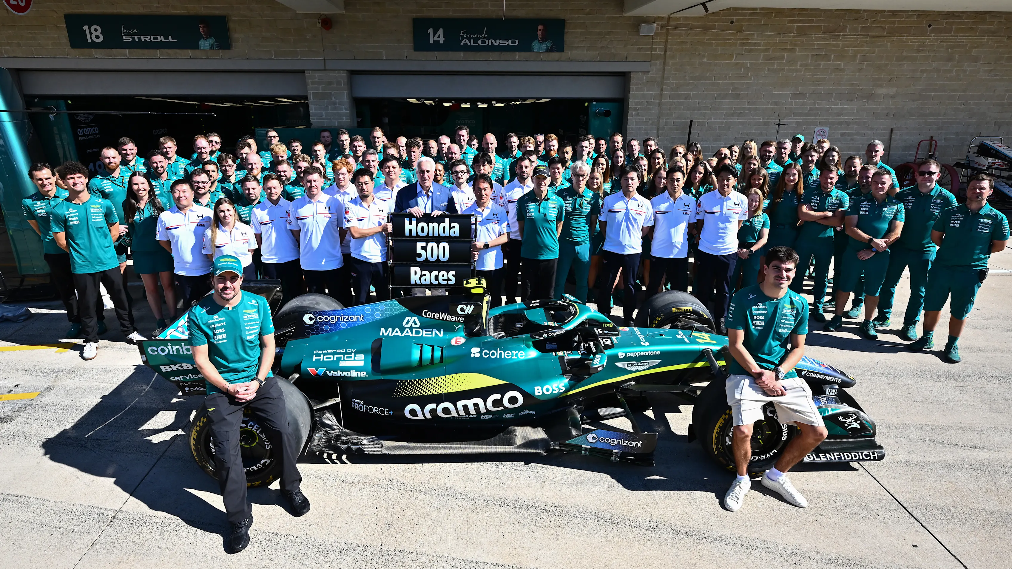 AUSTIN, TEXAS - OCTOBER 23: Fernando Alonso of Spain and Aston Martin F1 Team, Lance Stroll of