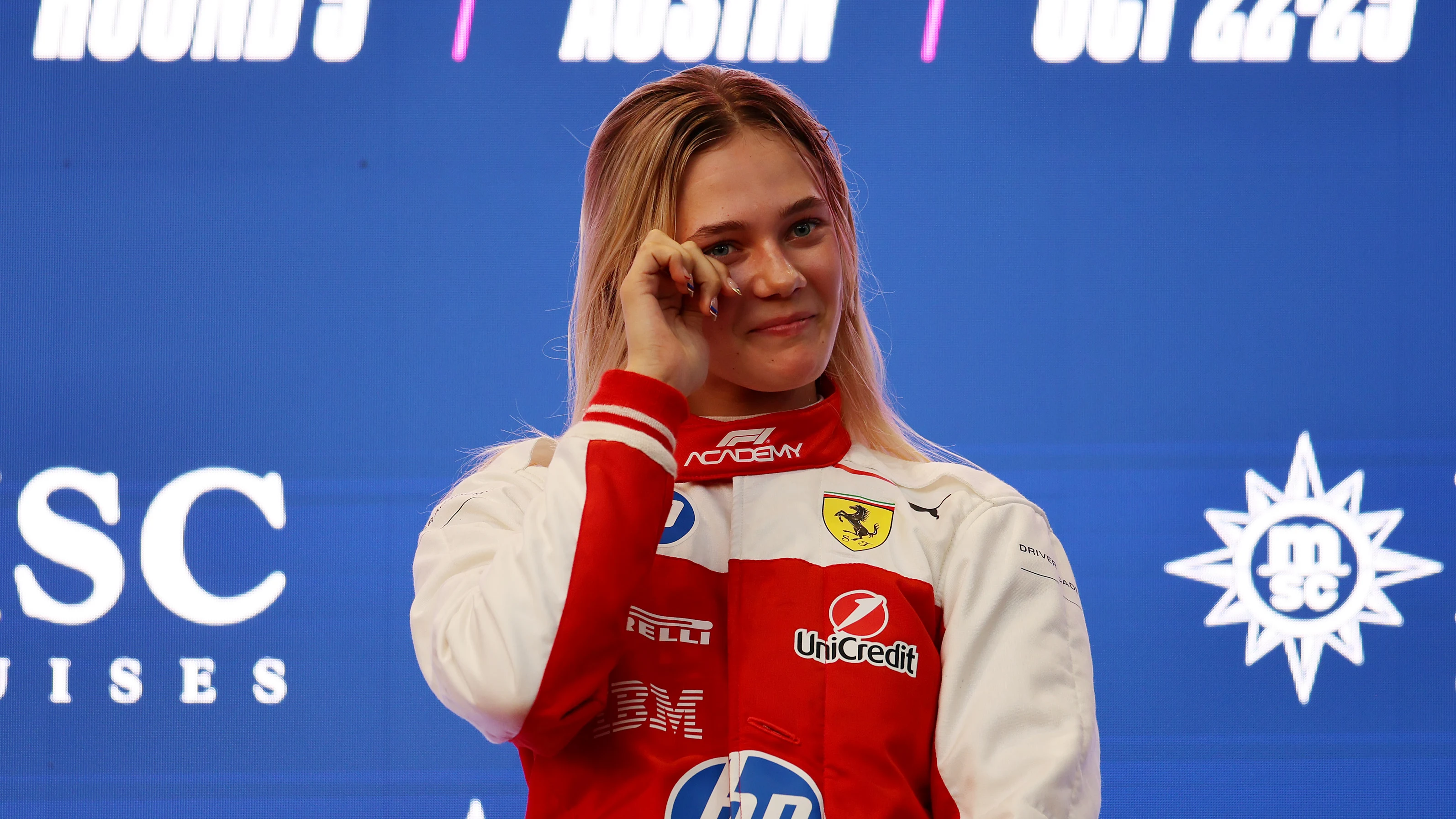 AUSTIN, TEXAS - OCTOBER 24: Race winner Alba Larsen of Denmark and MP Motorsport (12) celebrates on