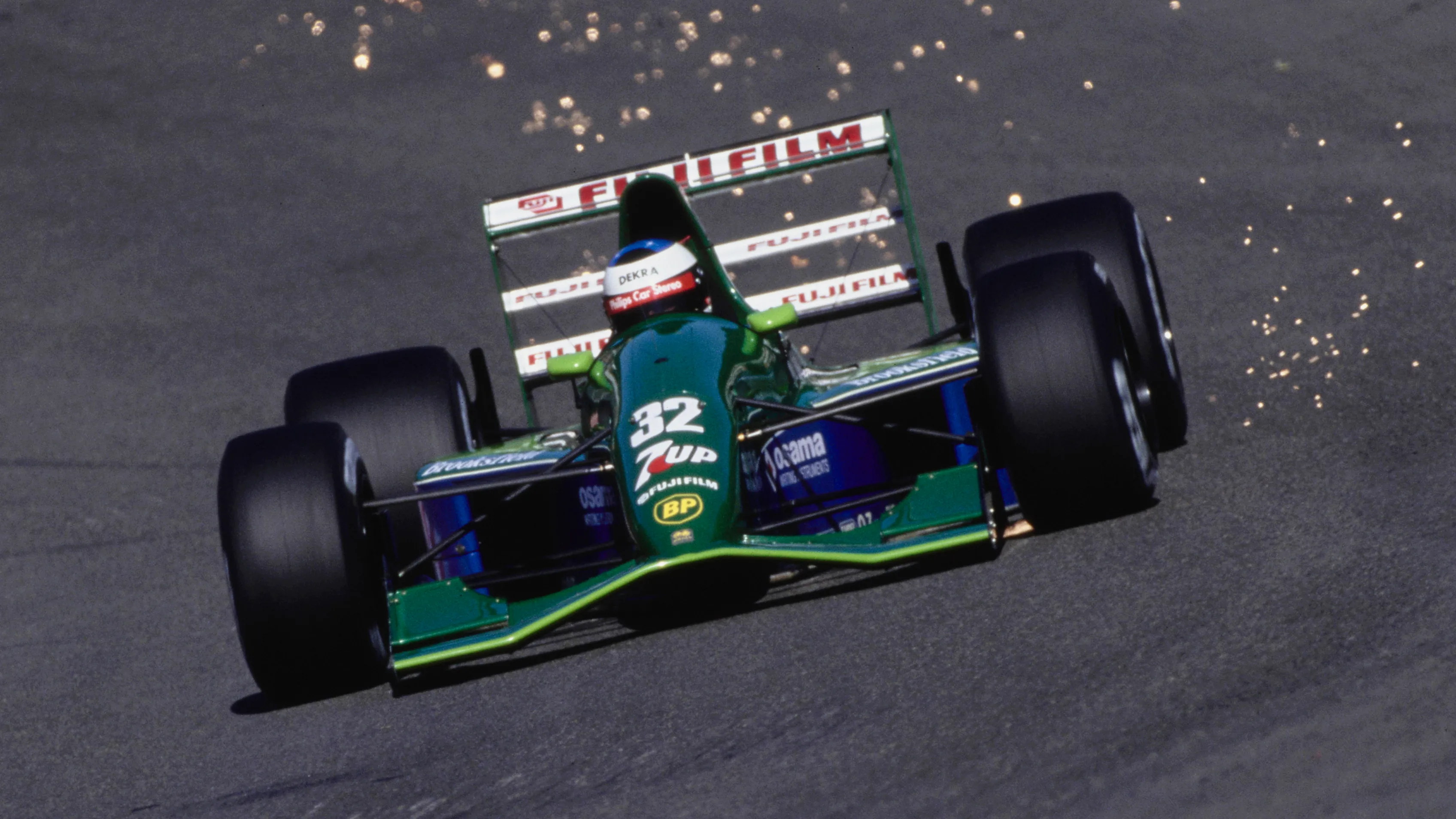 Michael Schumacher from Germany drives the #32 Team 7up Jordan 191 Ford HB V8 during practice for