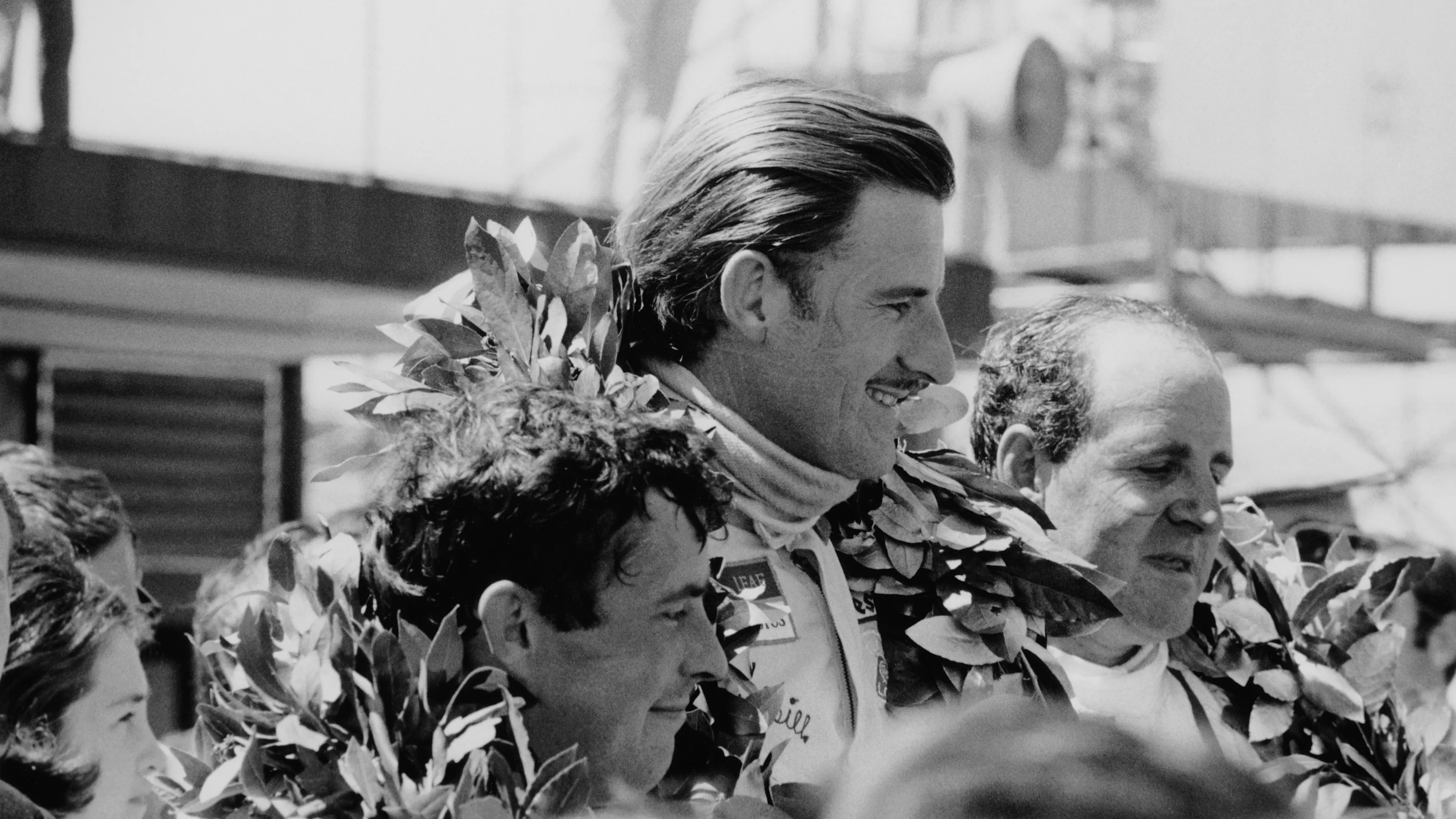 Graham Hill, Denny Hulme and Brian Redman, Spanish Grand Prix, 1968. Hill won the race, Hulme