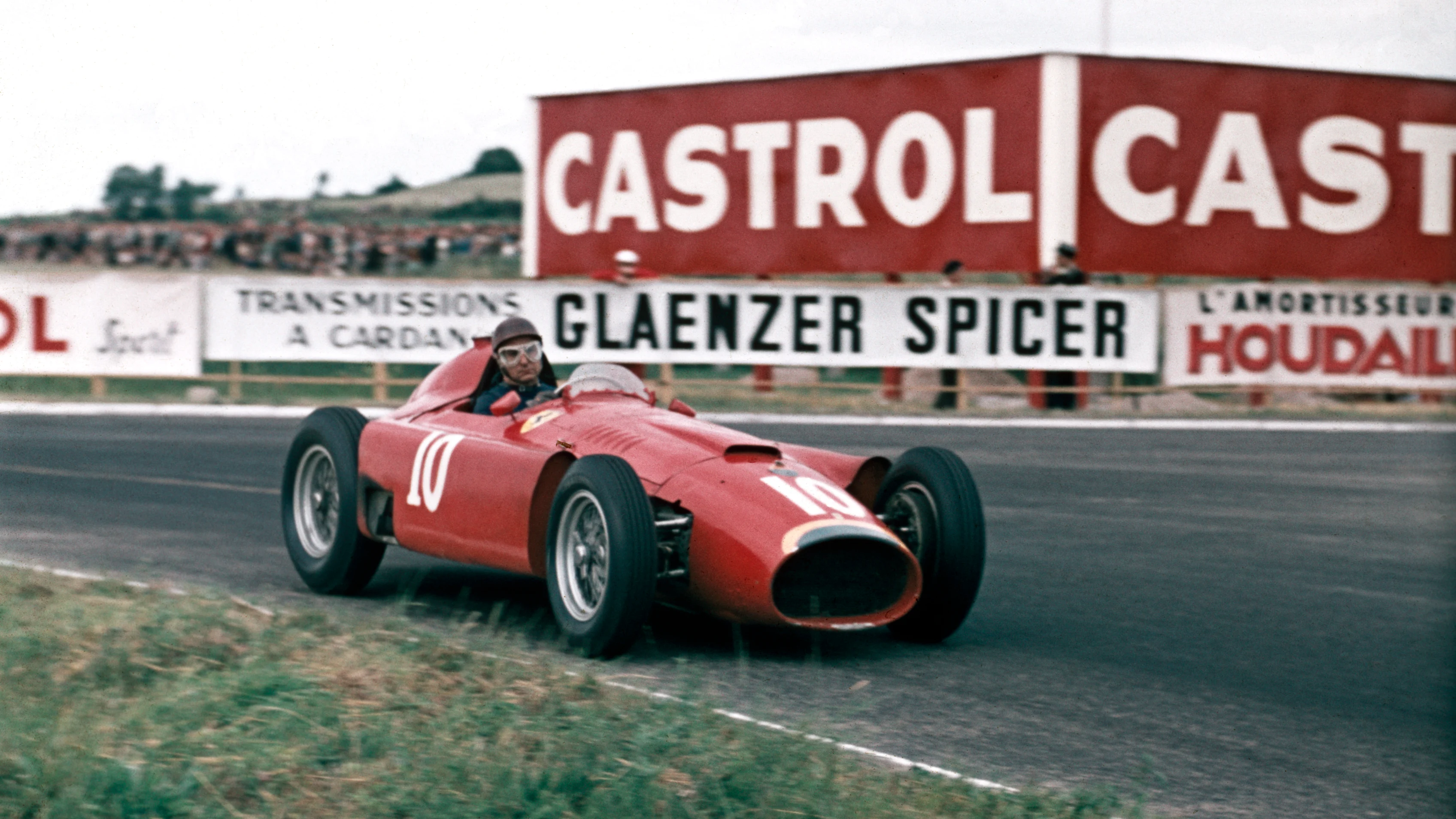 Juan Fangio at Thillois Corner with the Ferrari-Lancia D50, fastest in practice, he would only