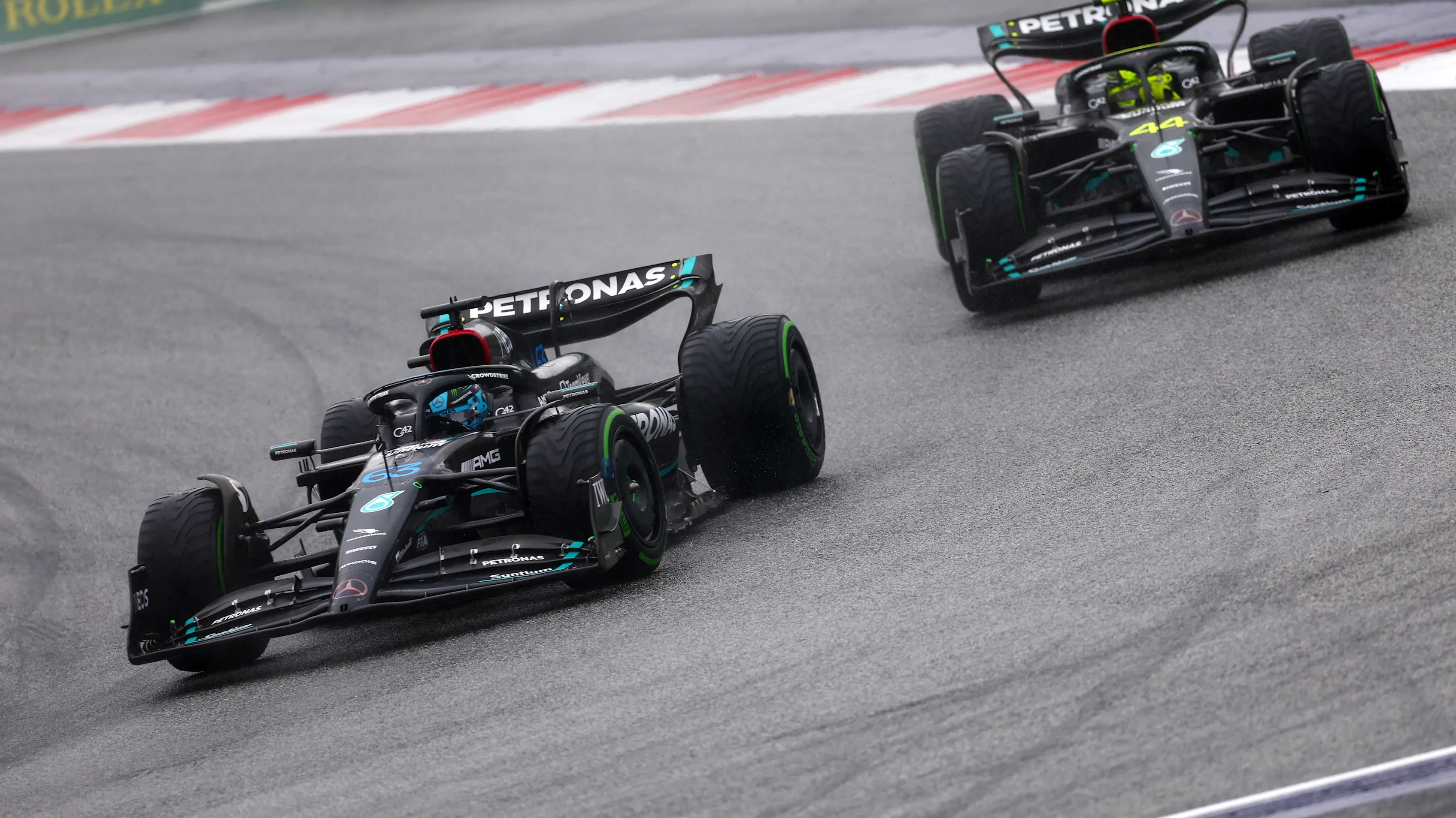SPIELBERG, AUSTRIA - JULY 01: George Russell of Great Britain driving the (63) Mercedes AMG