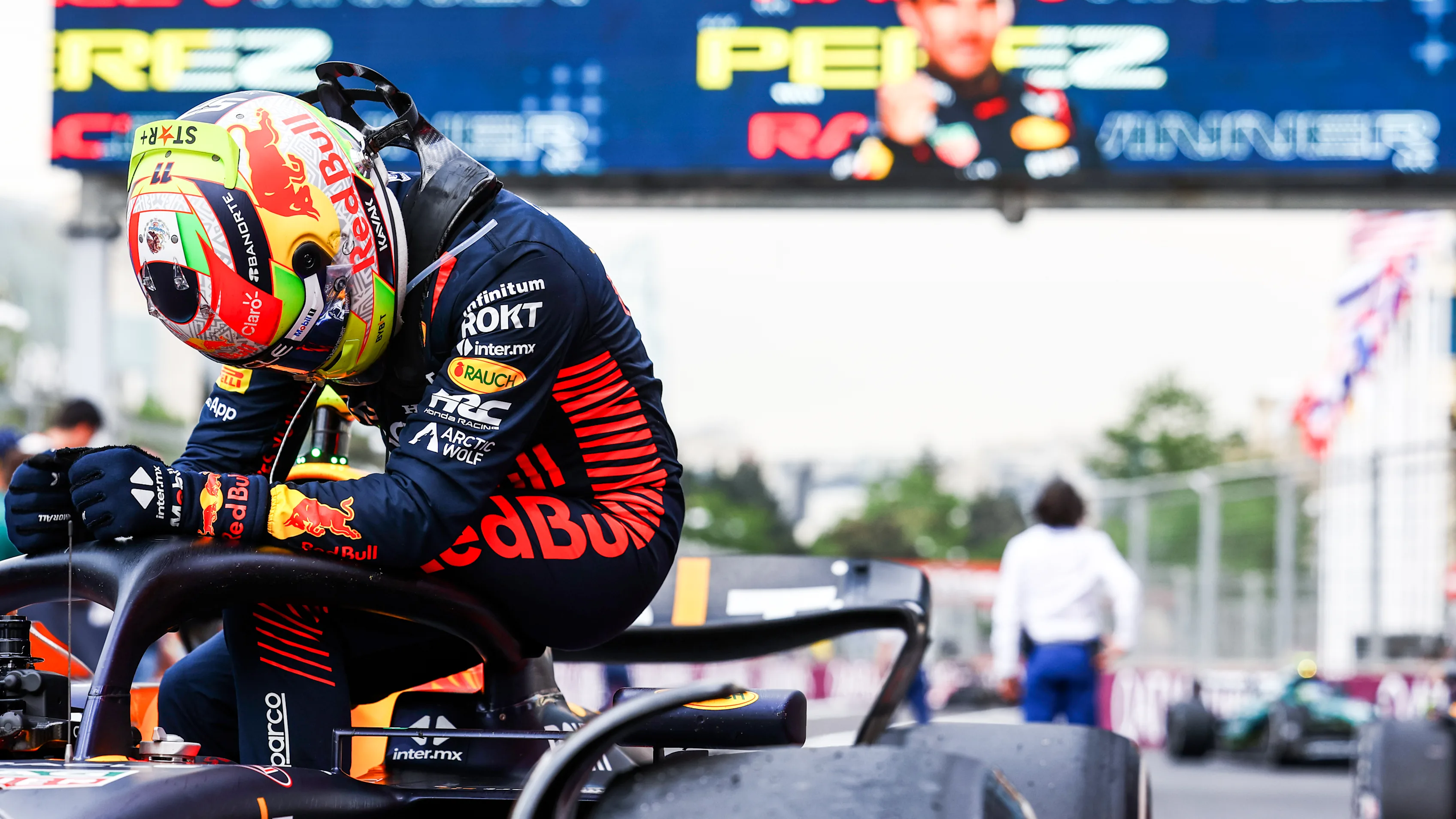 BAKU, AZERBAIJAN - APRIL 30: Race winner Sergio Perez of Mexico and Oracle Red Bull Racing