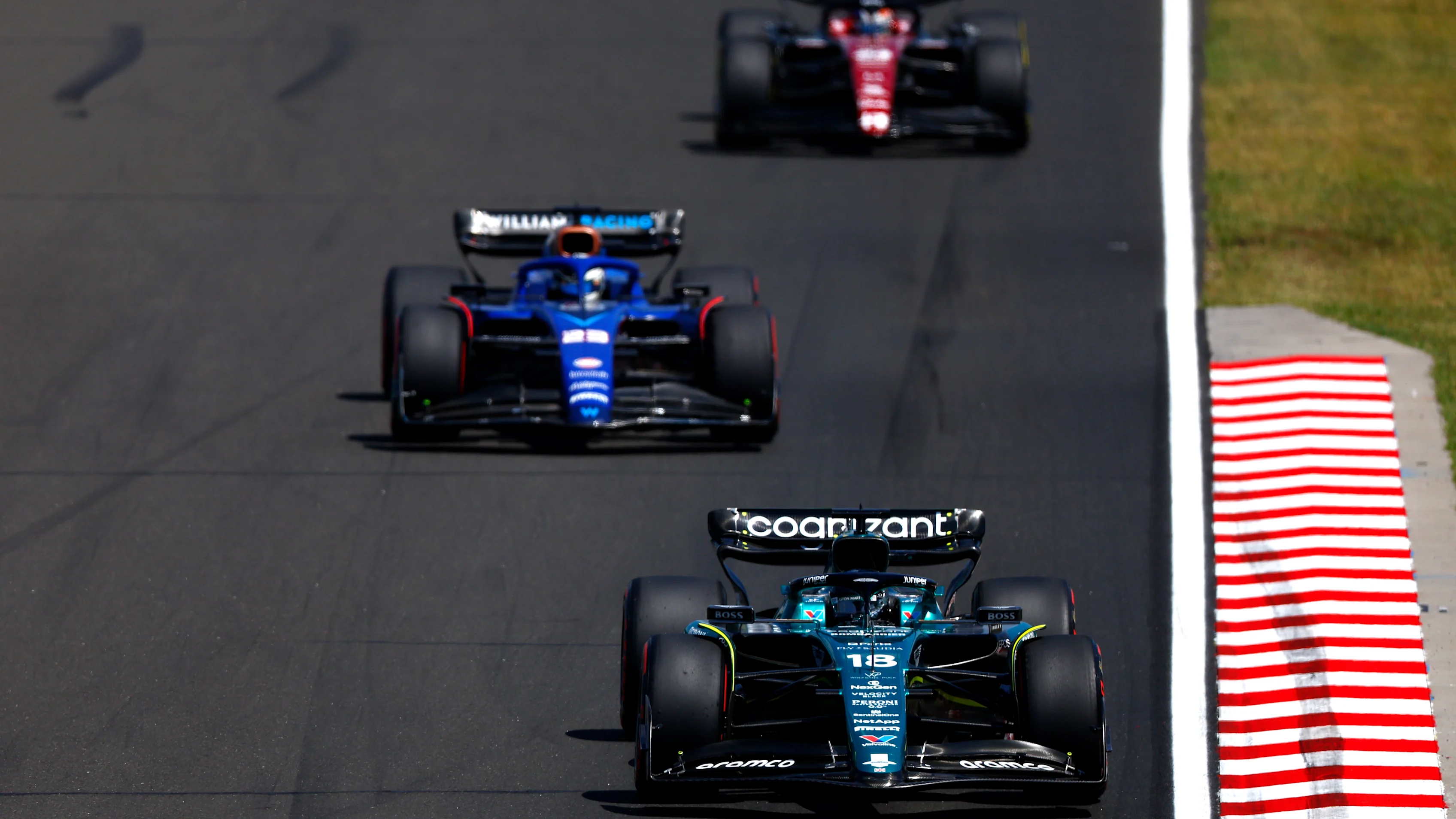 BUDAPEST, HUNGARY - JULY 22: Lance Stroll of Canada driving the (18) Aston Martin AMR23 Mercedes