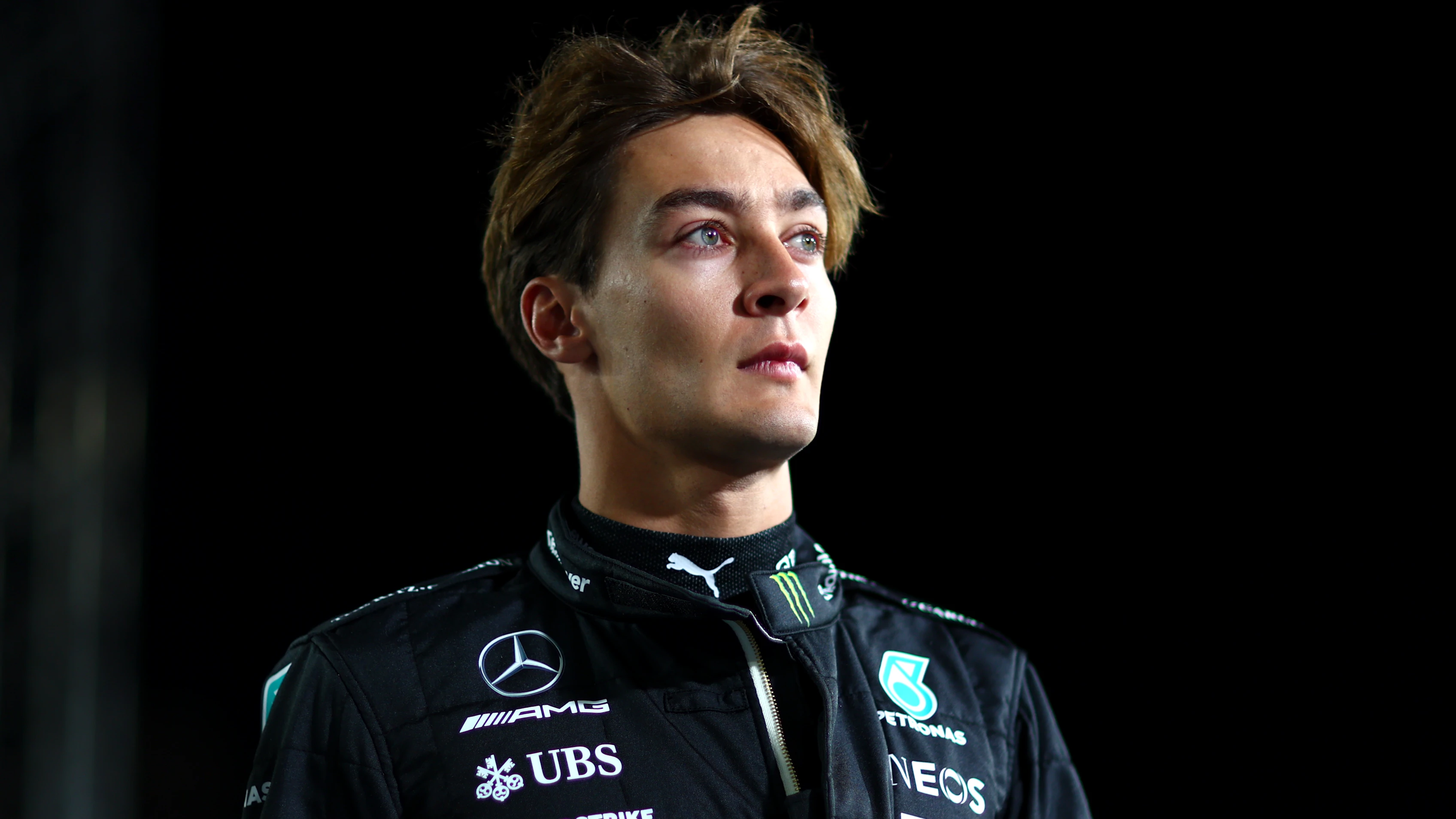 LAS VEGAS, NEVADA - NOVEMBER 17: George Russell of Great Britain and Mercedes walks in the pitlane