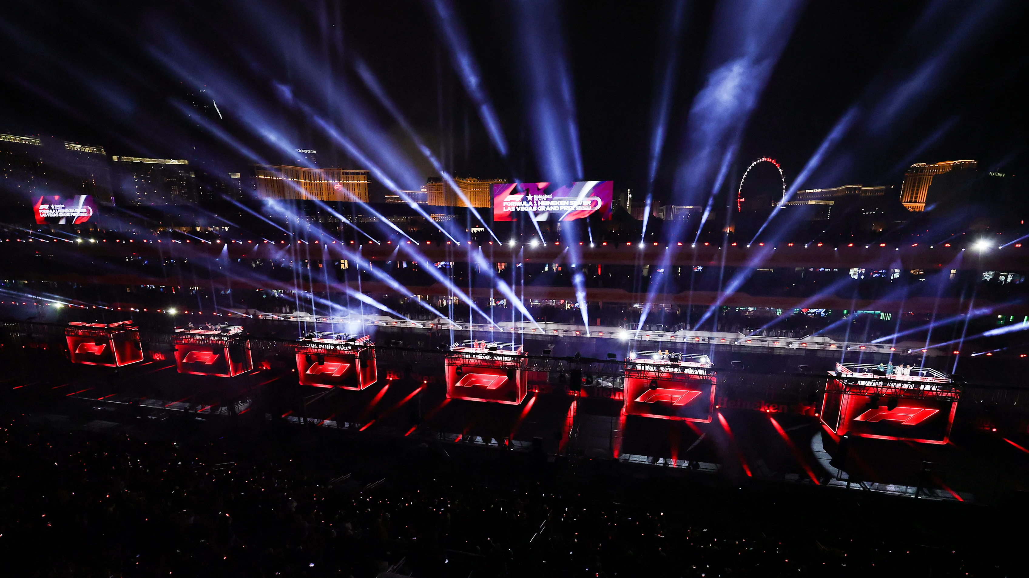 LAS VEGAS, NEVADA - NOVEMBER 15: A general view as F1 Drivers are introduced during the Opening