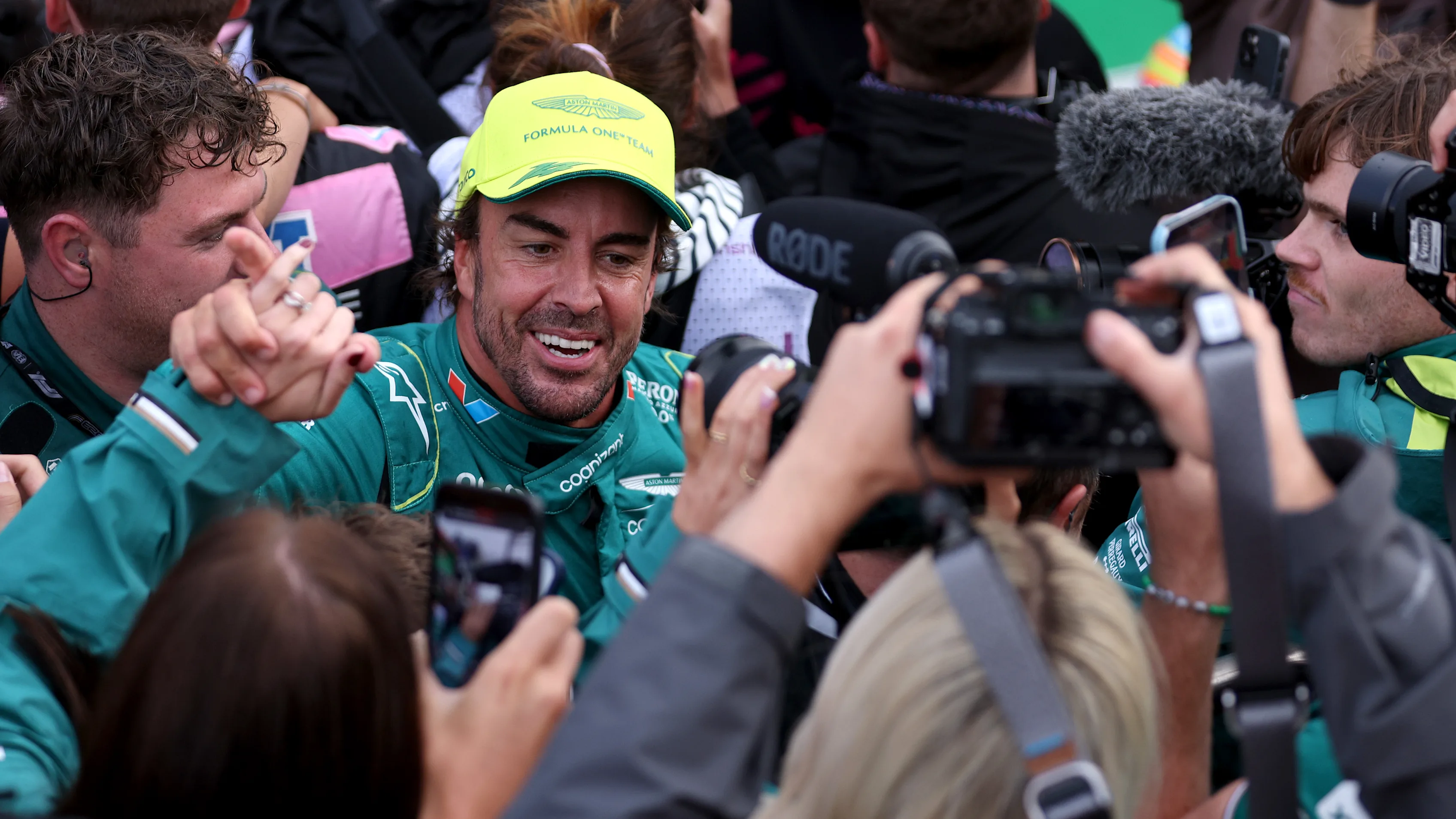 ZANDVOORT, NETHERLANDS - AUGUST 27: Second placed Fernando Alonso of Spain and Aston Martin F1 Team