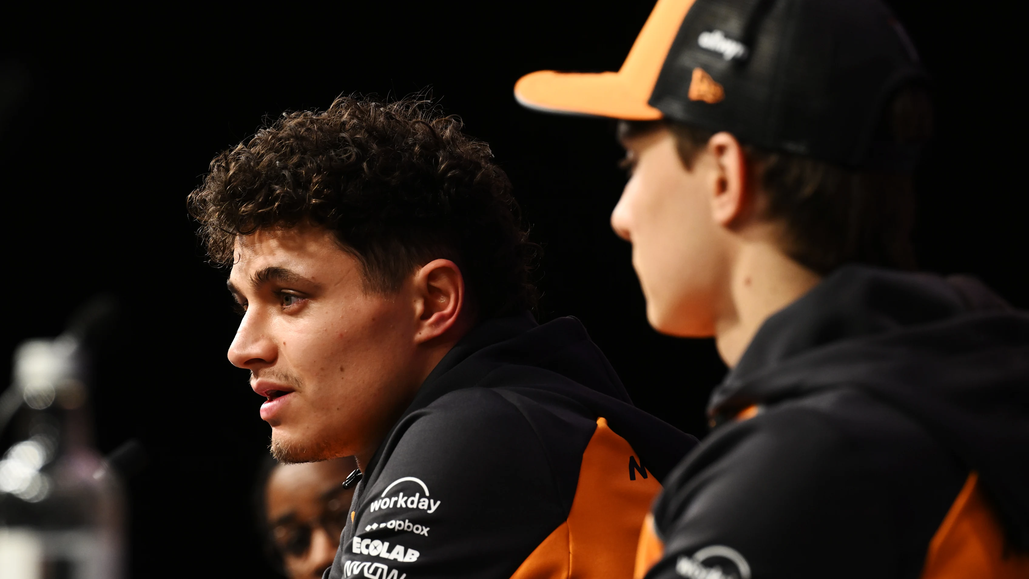 LONDON, ENGLAND - FEBRUARY 18: Lando Norris of Great Britain and McLaren talks to the media during