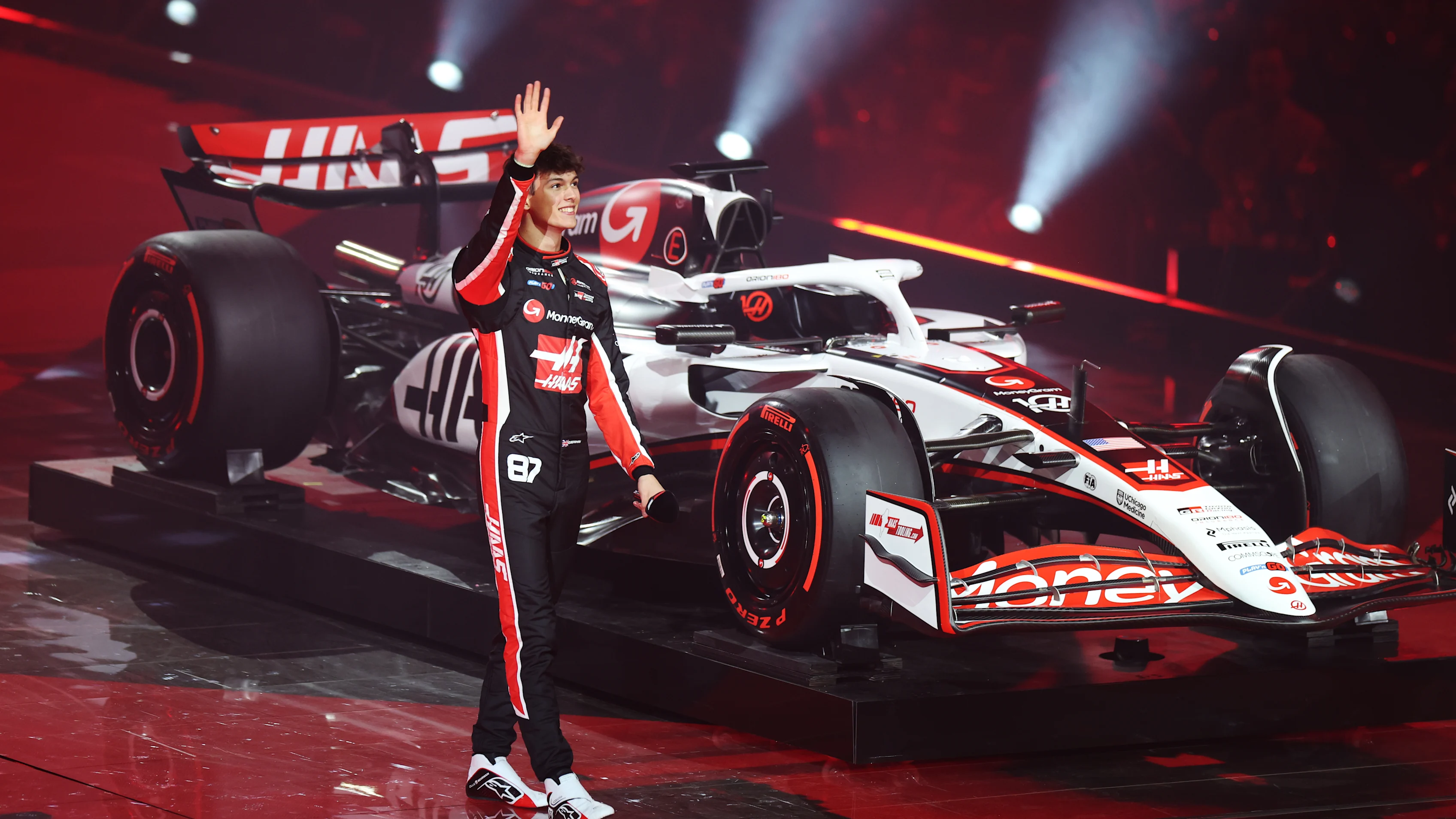 LONDON, ENGLAND - FEBRUARY 18: Oliver Bearman of Great Britain and Haas F1 waves to the crowd