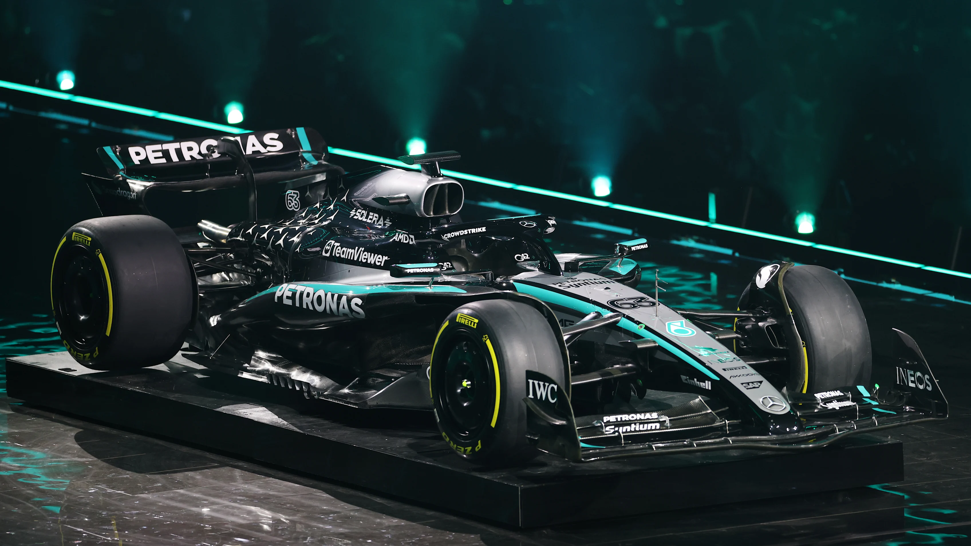 LONDON, ENGLAND - FEBRUARY 18: The Mercedes AMG Petronas F1 Team is presented during F1 75 Live at