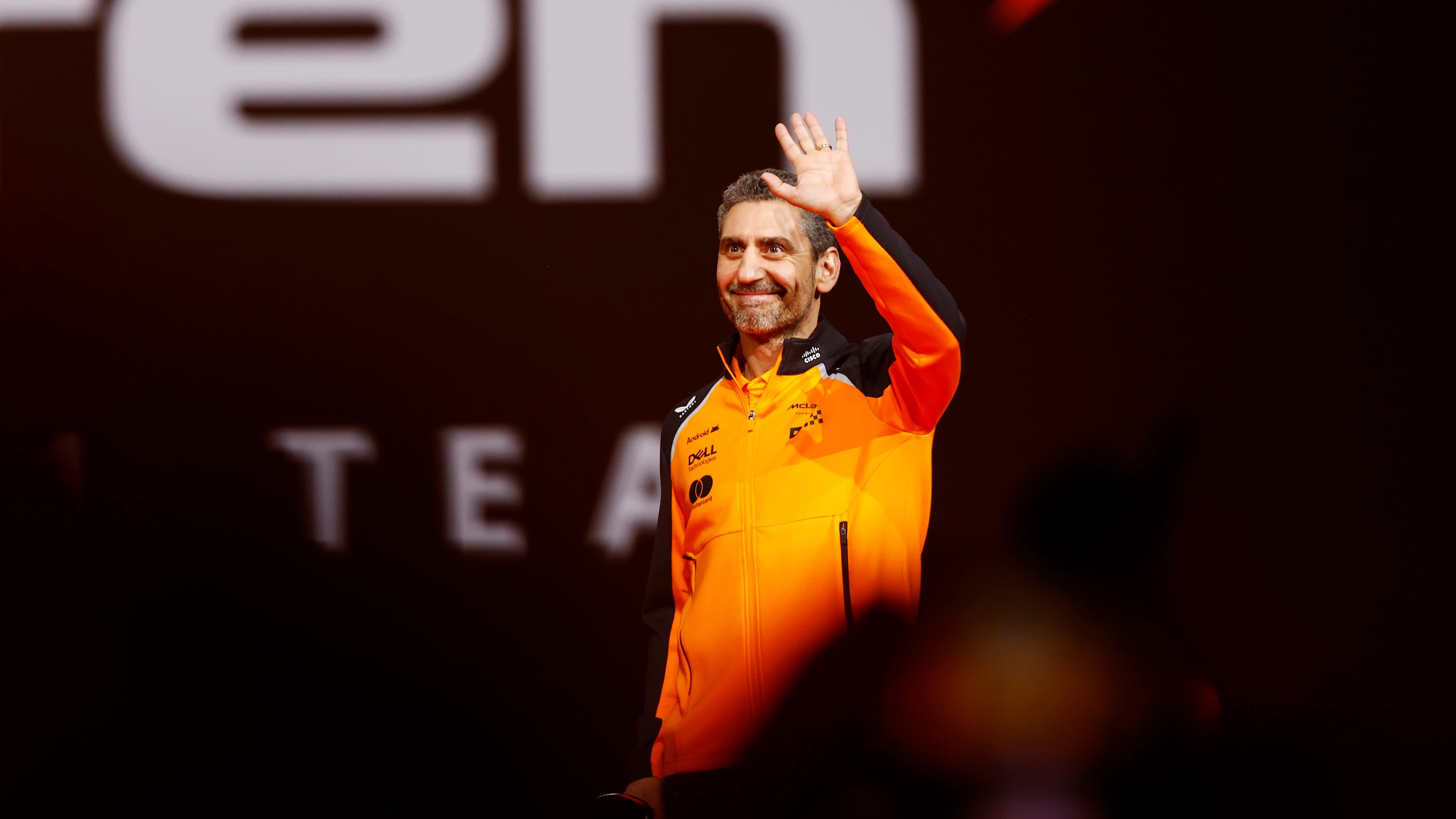LONDON, ENGLAND - FEBRUARY 18: Andrea Stella, Team Principal of McLaren waves to the crowd during