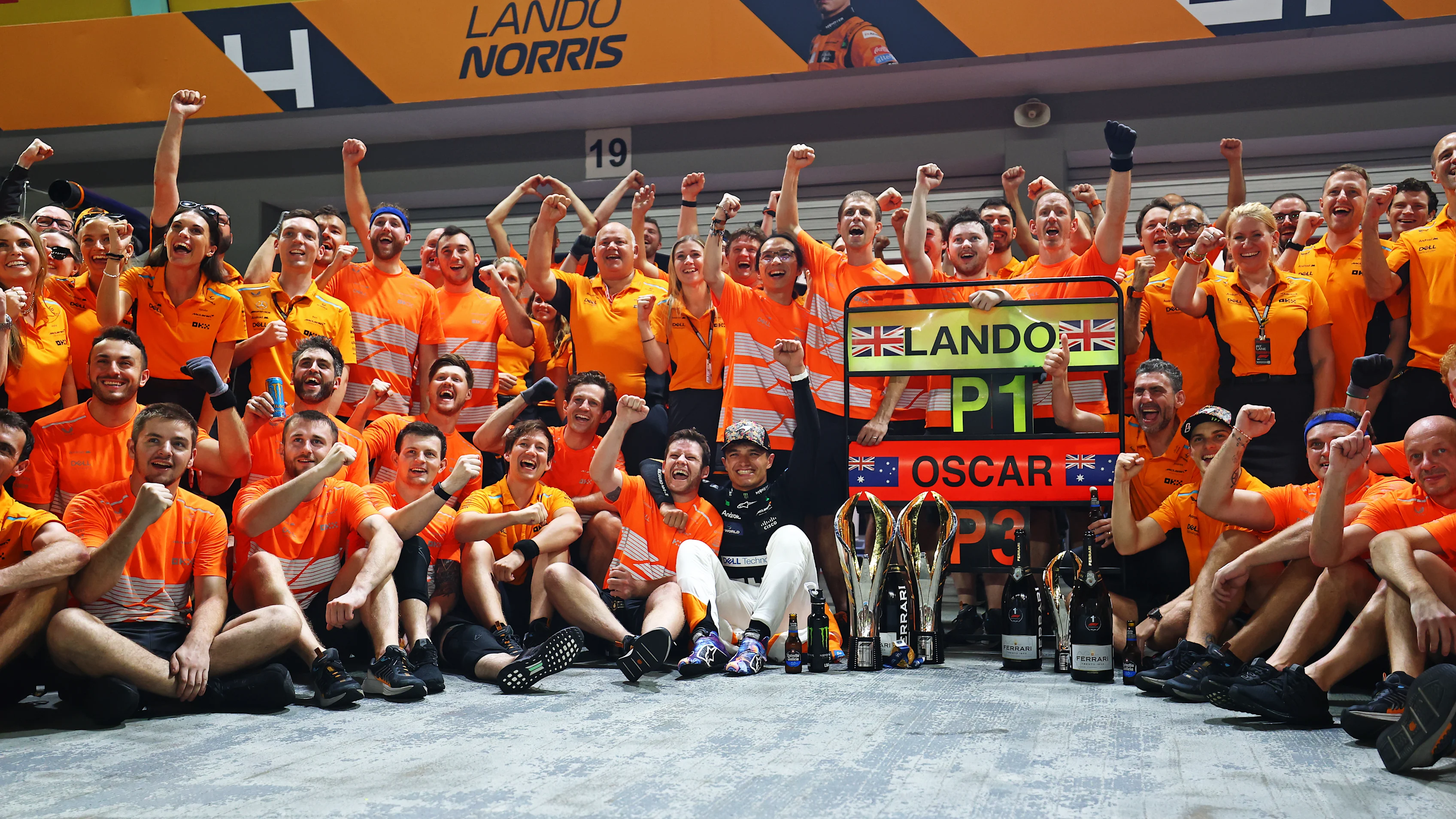 SINGAPORE, SINGAPORE - SEPTEMBER 22: Race winner Lando Norris of Great Britain and McLaren and