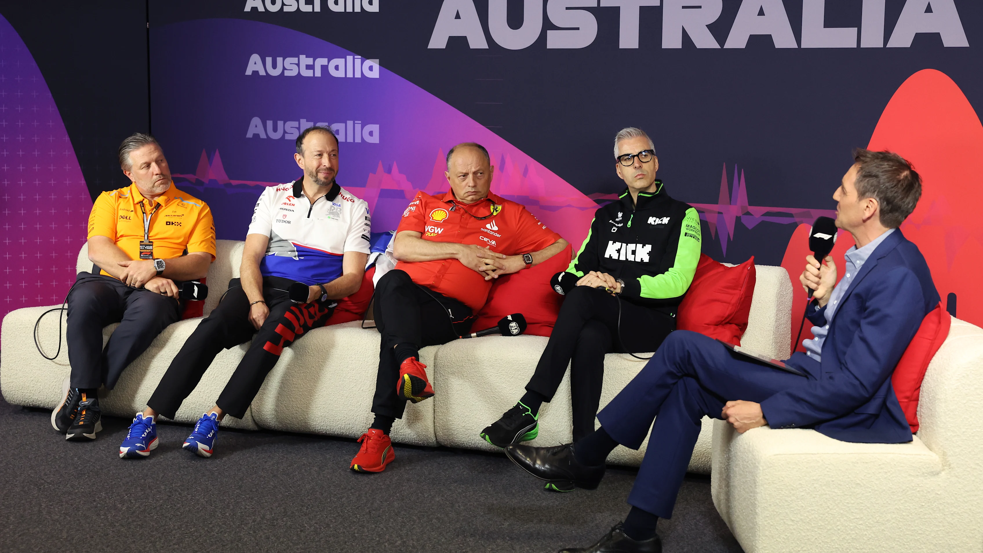 MELBOURNE, AUSTRALIA - MARCH 22: McLaren Chief Executive Officer Zak Brown, Peter Bayer, CEO of