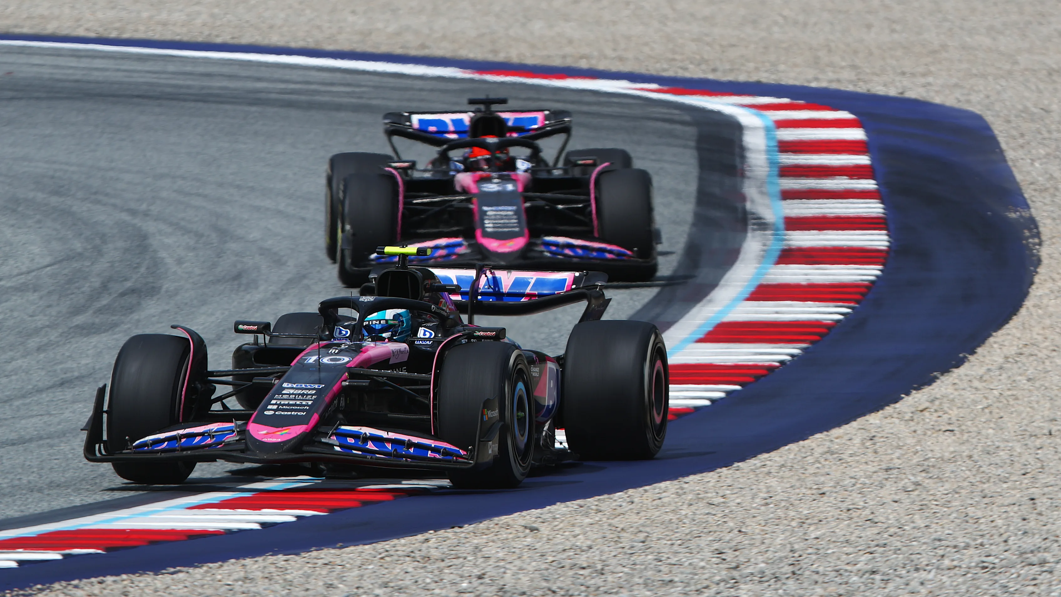 SPIELBERG, AUSTRIA - JUNE 30: Pierre Gasly of France driving the (10) Alpine F1 A524 Renault leads