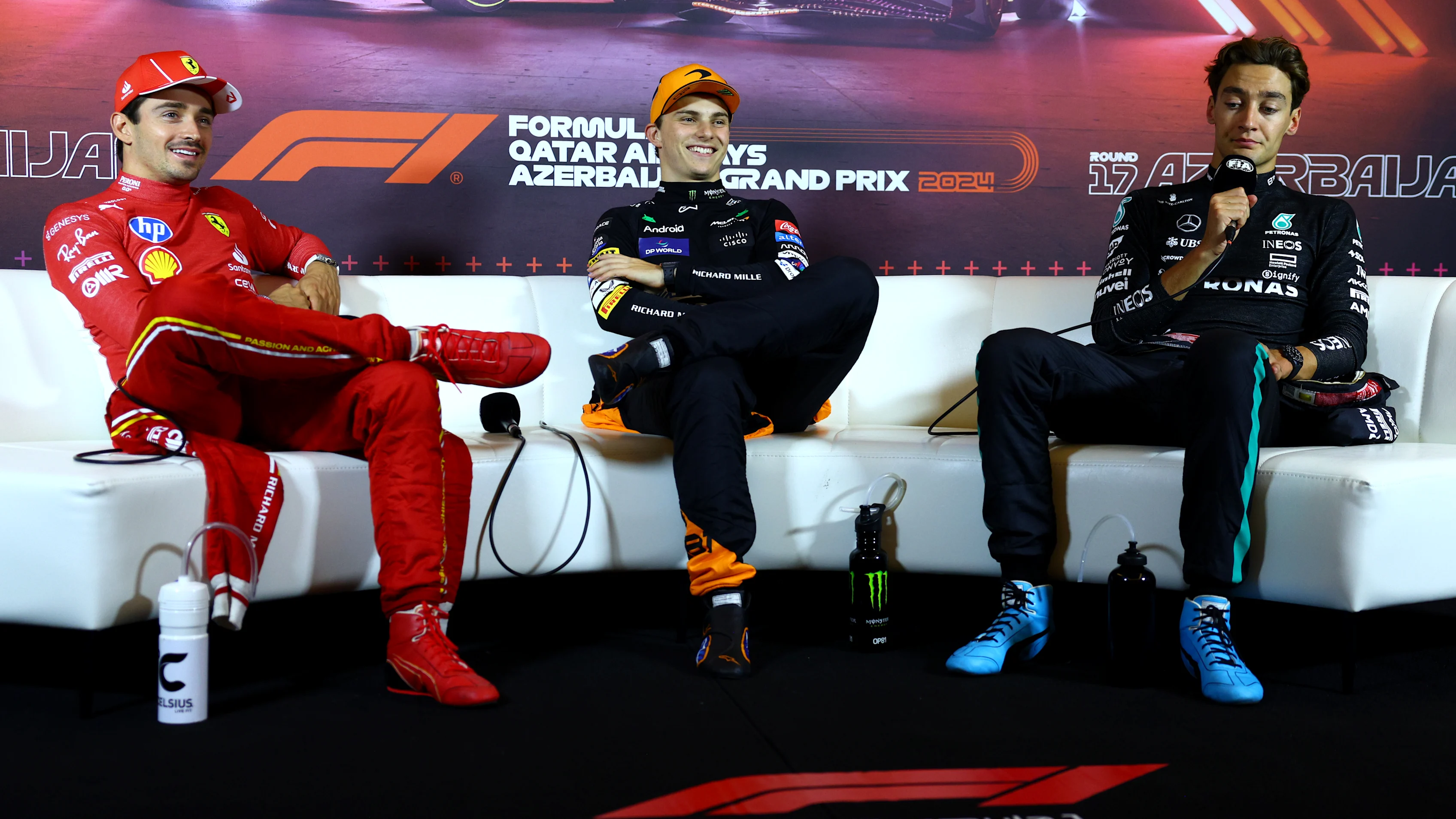 BAKU, AZERBAIJAN - SEPTEMBER 15: Race winner Oscar Piastri of Australia and McLaren, Second placed