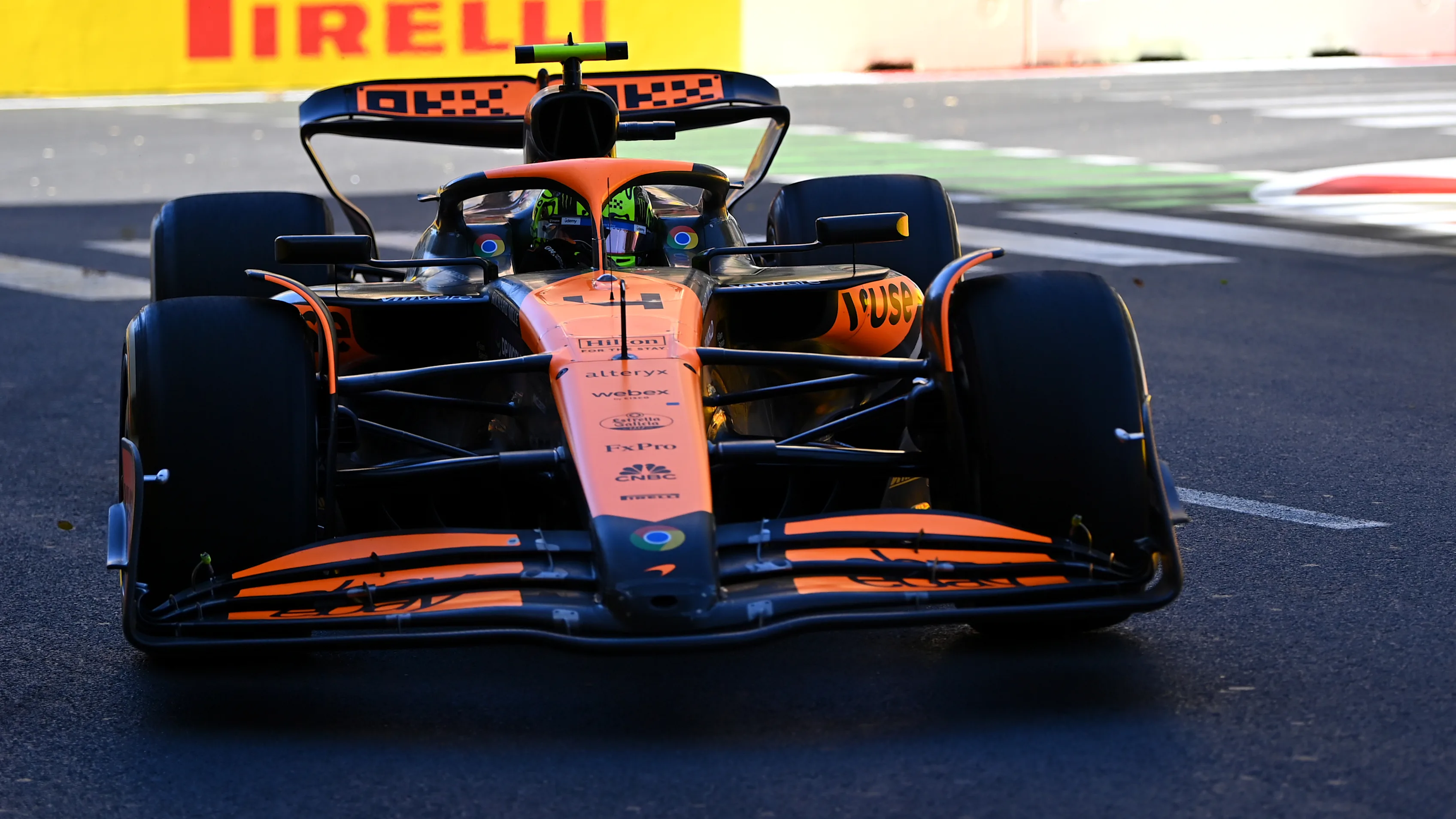 BAKU, AZERBAIJAN - SEPTEMBER 15: Lando Norris of Great Britain driving the (4) McLaren MCL38