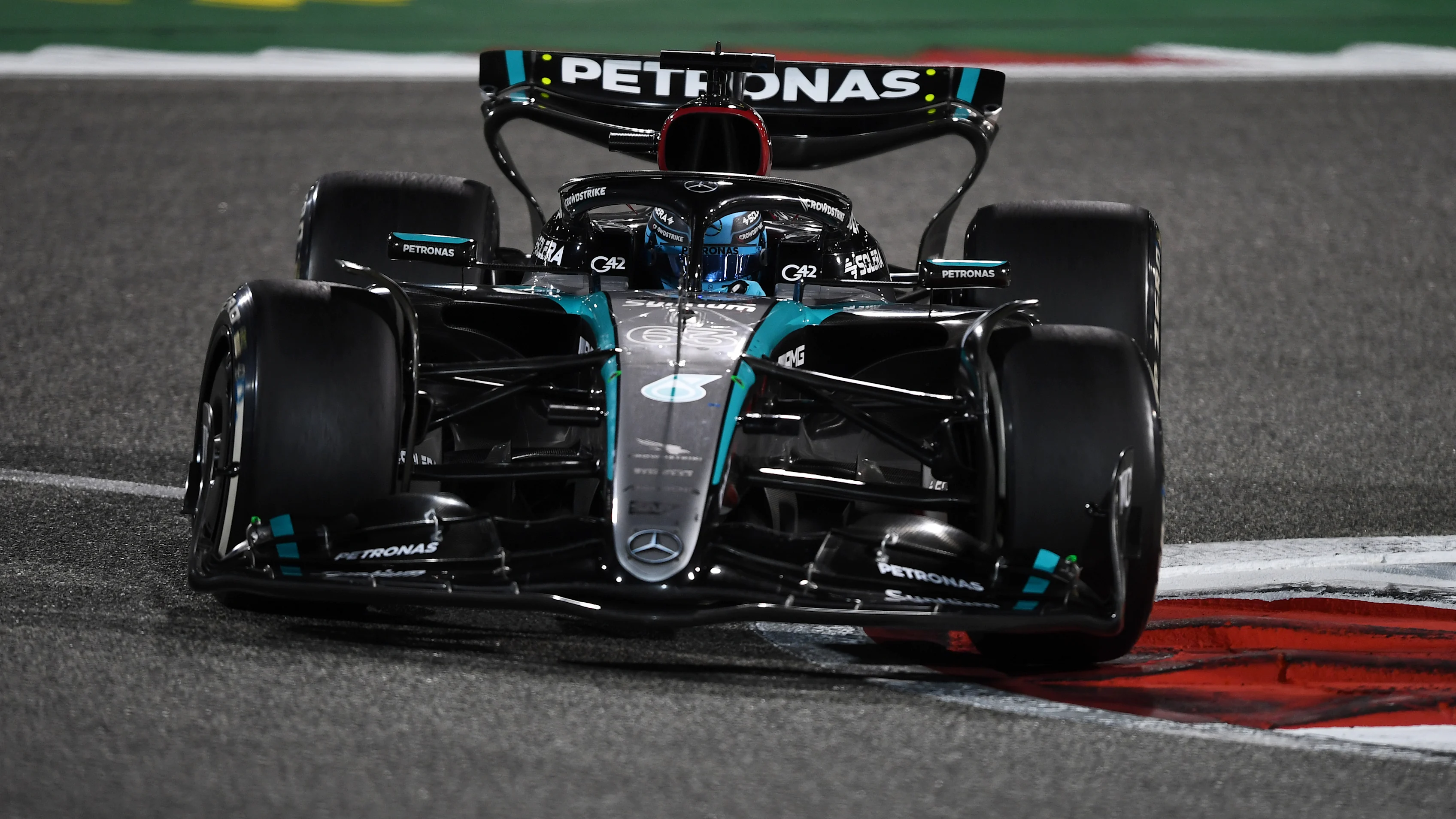 BAHRAIN, BAHRAIN - MARCH 02: George Russell of Great Britain driving the (63) Mercedes AMG Petronas