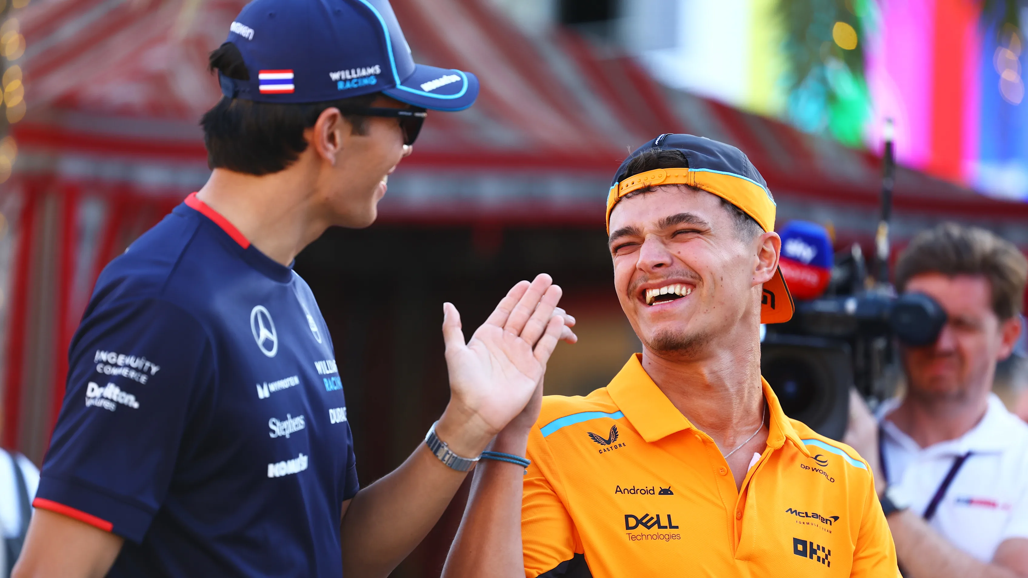 BAHRAIN, BAHRAIN - FEBRUARY 28: Carlos Sainz of Spain and Ferrari and Lewis Hamilton of Great