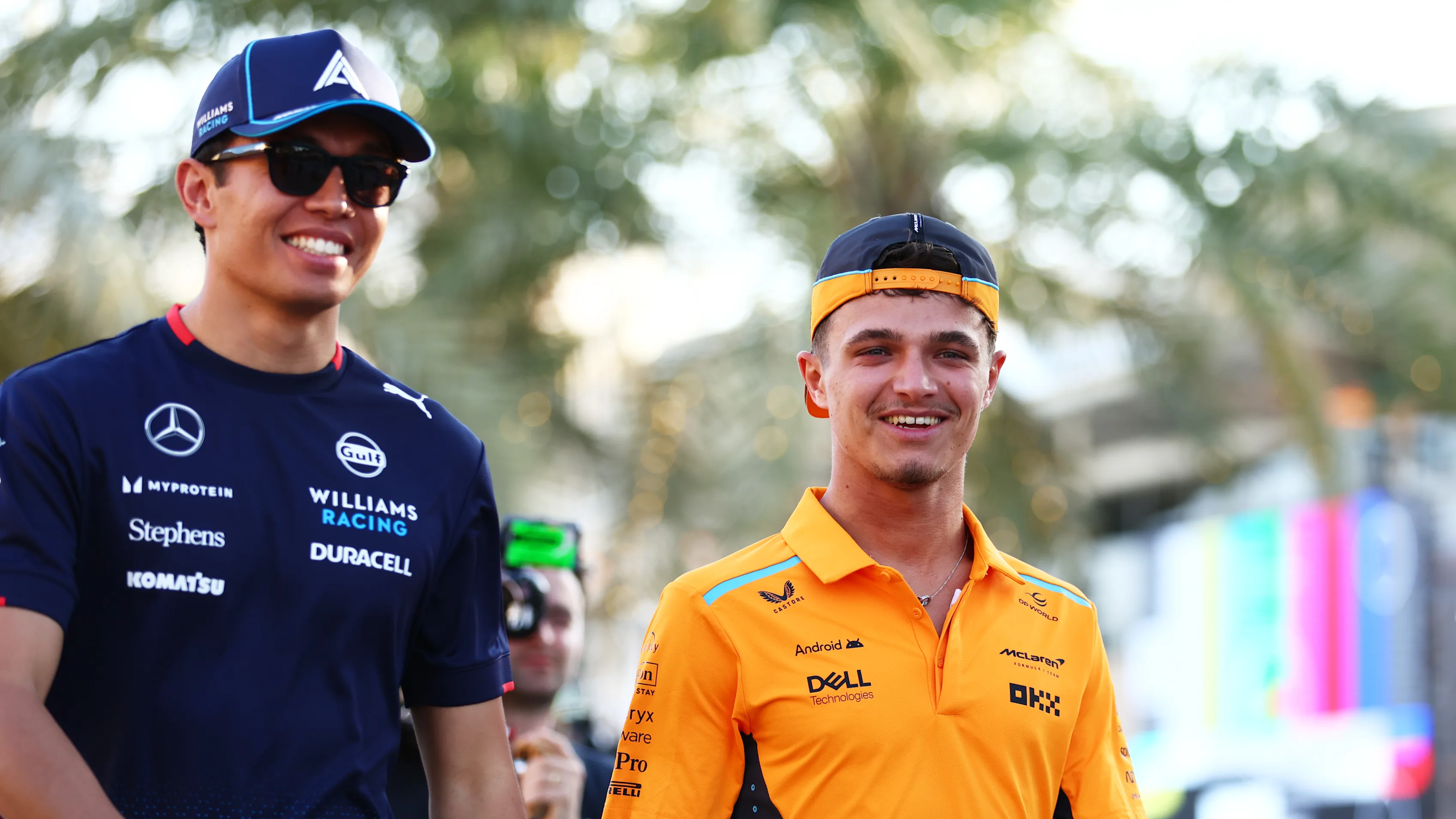 BAHRAIN, BAHRAIN - FEBRUARY 28: Alexander Albon of Thailand and Williams and Lando Norris of Great