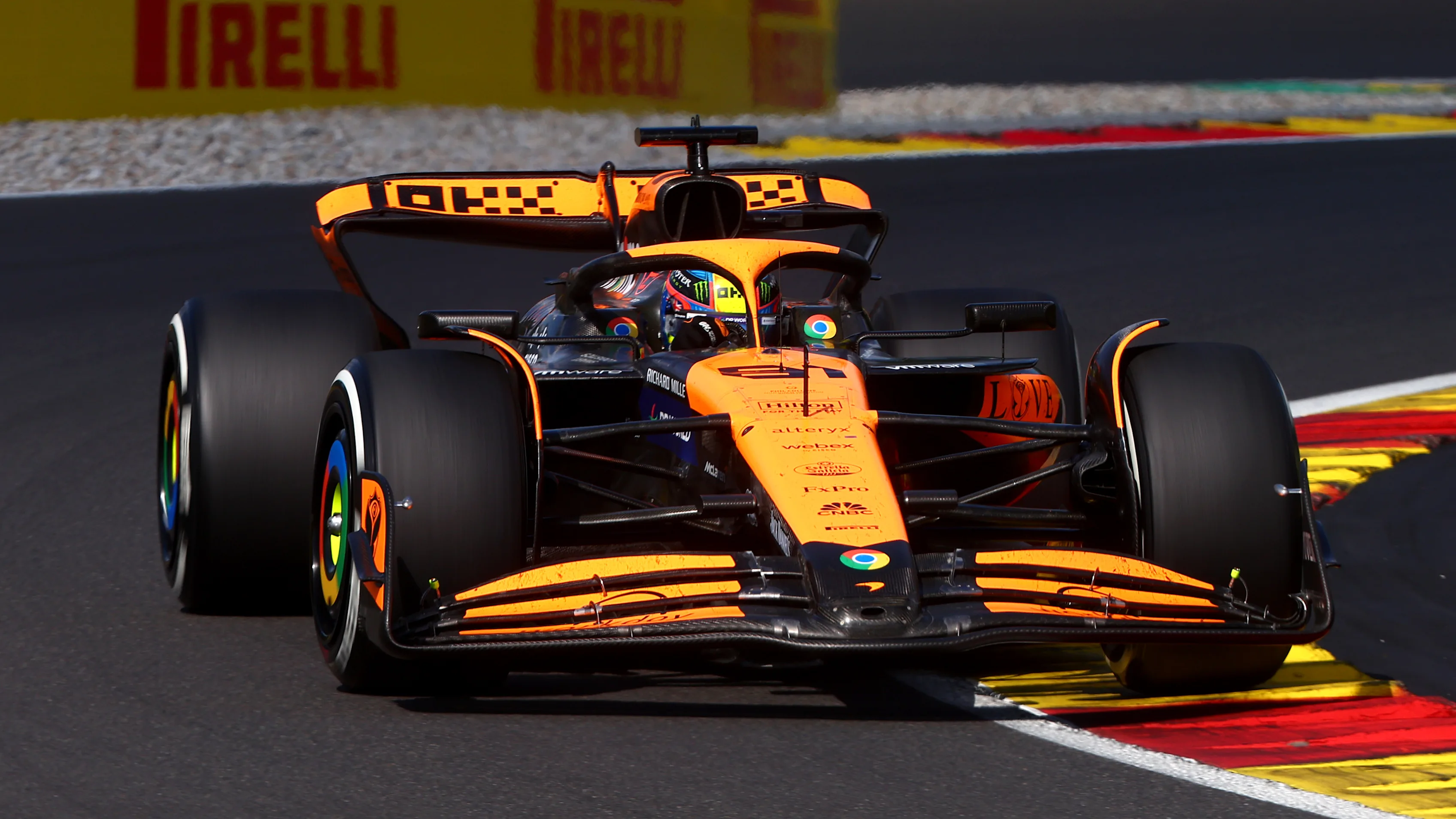 SPA, BELGIUM - JULY 28: Oscar Piastri of Australia driving the (81) McLaren MCL38 Mercedes on track