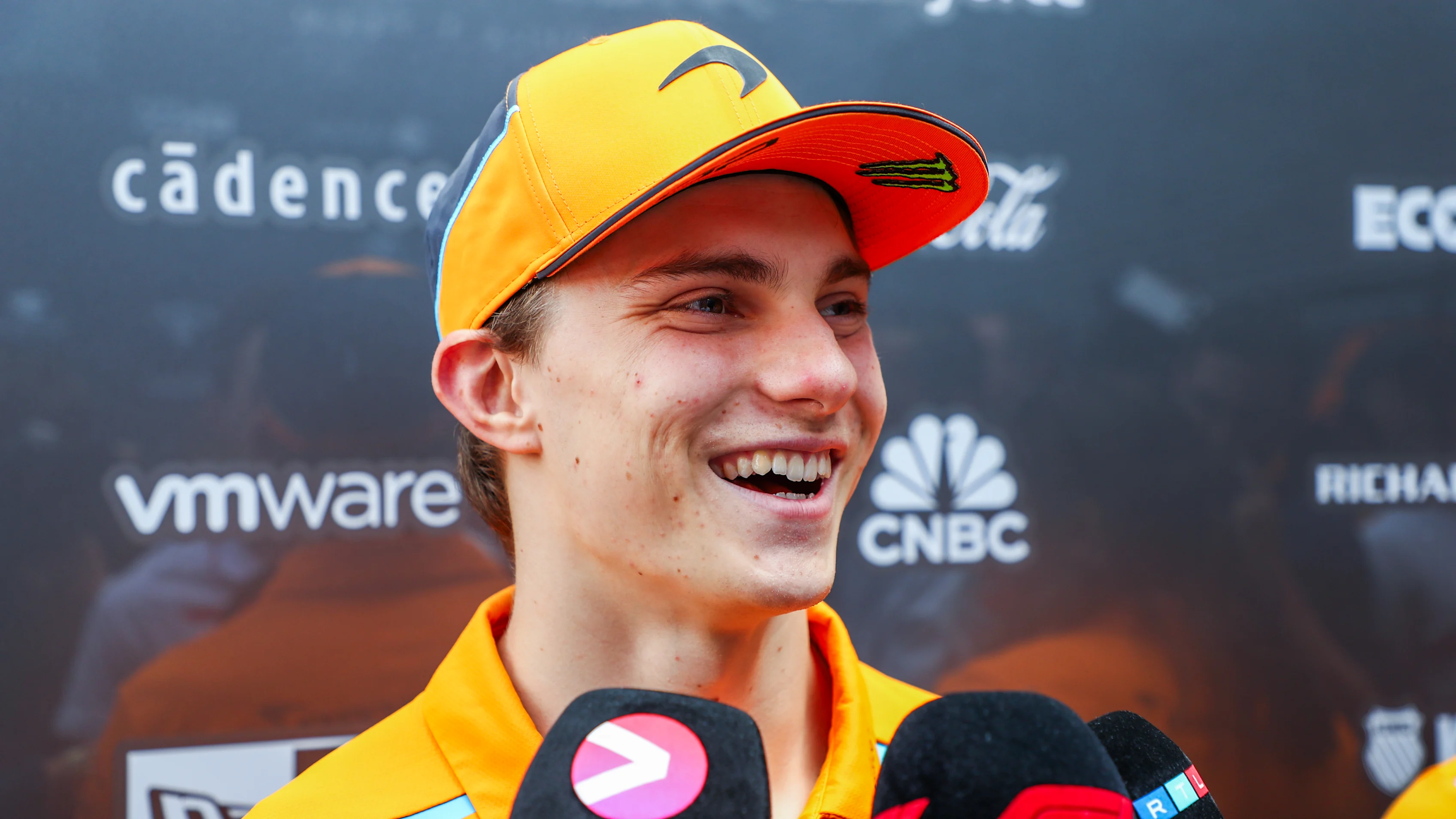 SPA, BELGIUM - JULY 25: Oscar Piastri of McLaren and Australia talks to the press during previews