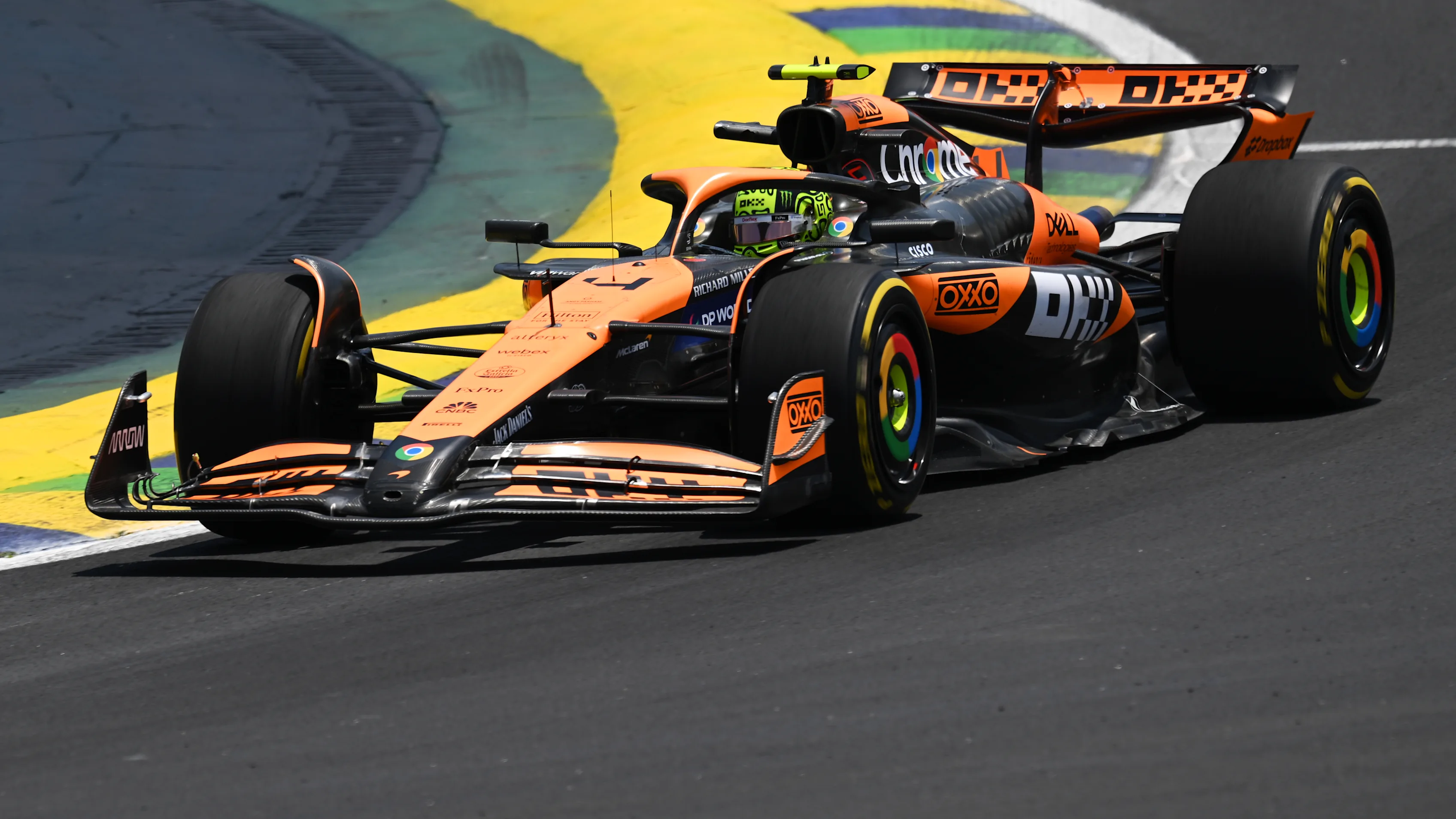SAO PAULO, BRAZIL - NOVEMBER 01: Lando Norris of Great Britain driving the (4) McLaren MCL38