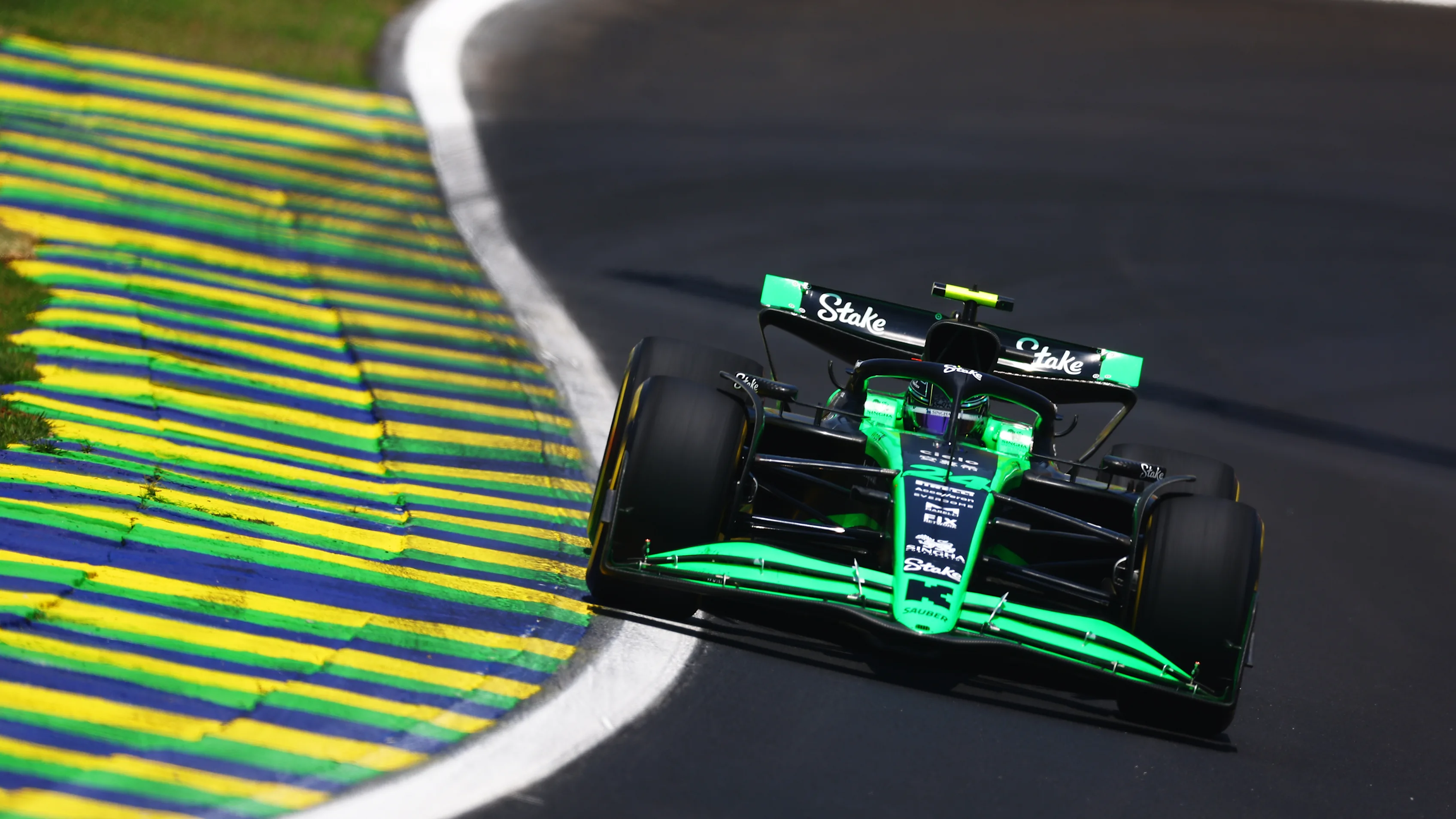 SAO PAULO, BRAZIL - NOVEMBER 01: Zhou Guanyu of China driving the (24) Kick Sauber C44 Ferrari on