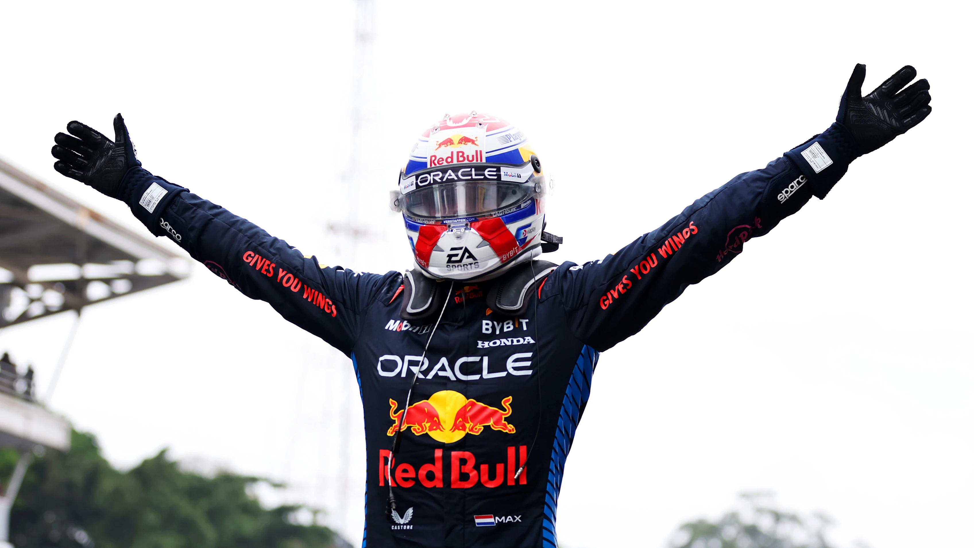 SAO PAULO, BRAZIL - NOVEMBER 03: Race winner Max Verstappen of the Netherlands and Oracle Red Bull