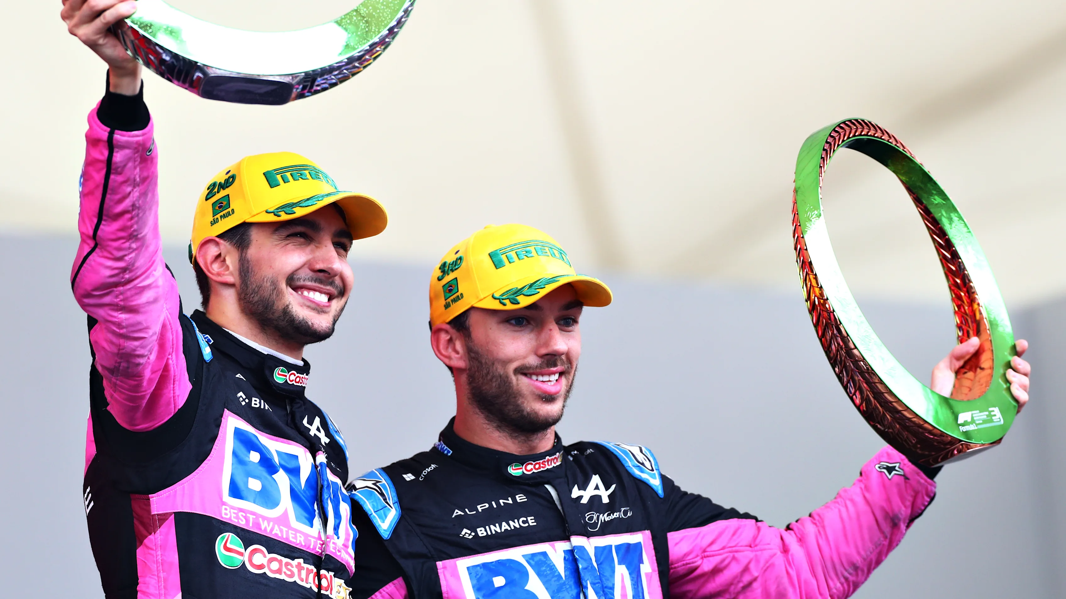 SAO PAULO, BRAZIL - NOVEMBER 03: Second placed Esteban Ocon of France and Alpine F1 and Third