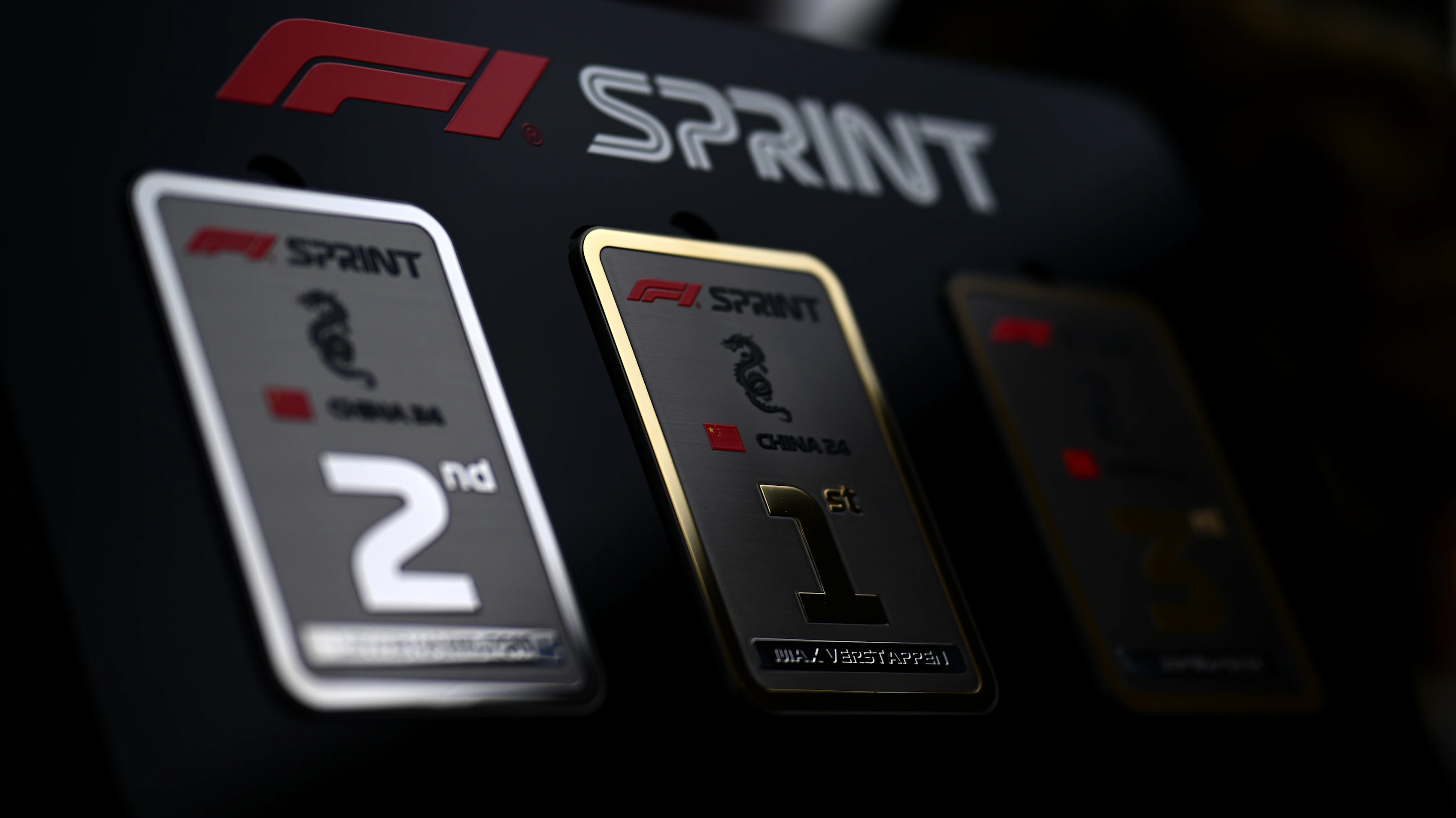 SHANGHAI, CHINA - APRIL 20: Top three sprint trophies presented after the Sprint ahead of the F1