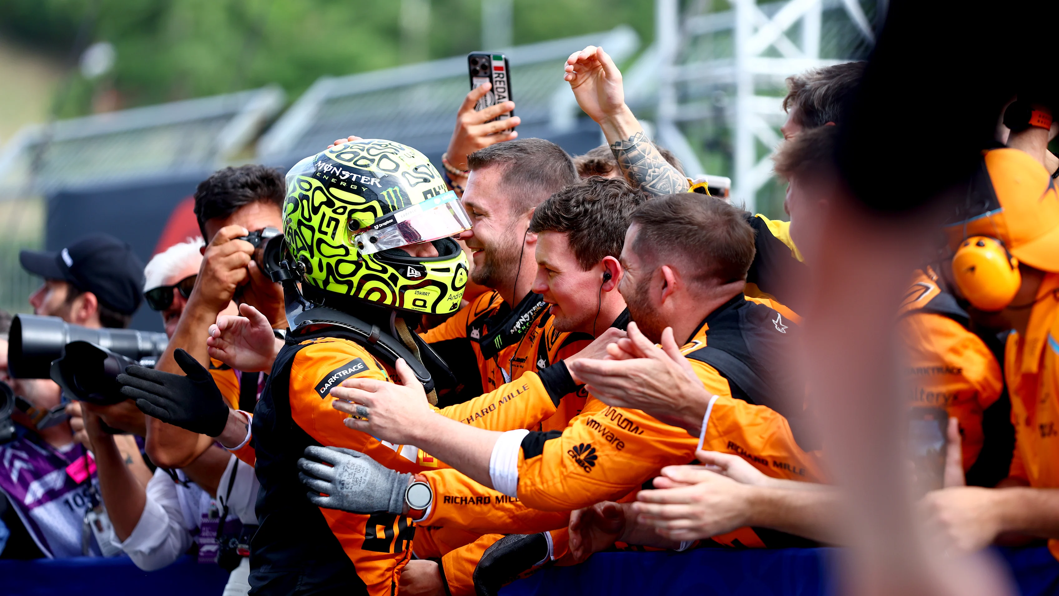 IMOLA, ITALY - MAY 19: Second placed Lando Norris of Great Britain and McLaren celebrates in parc