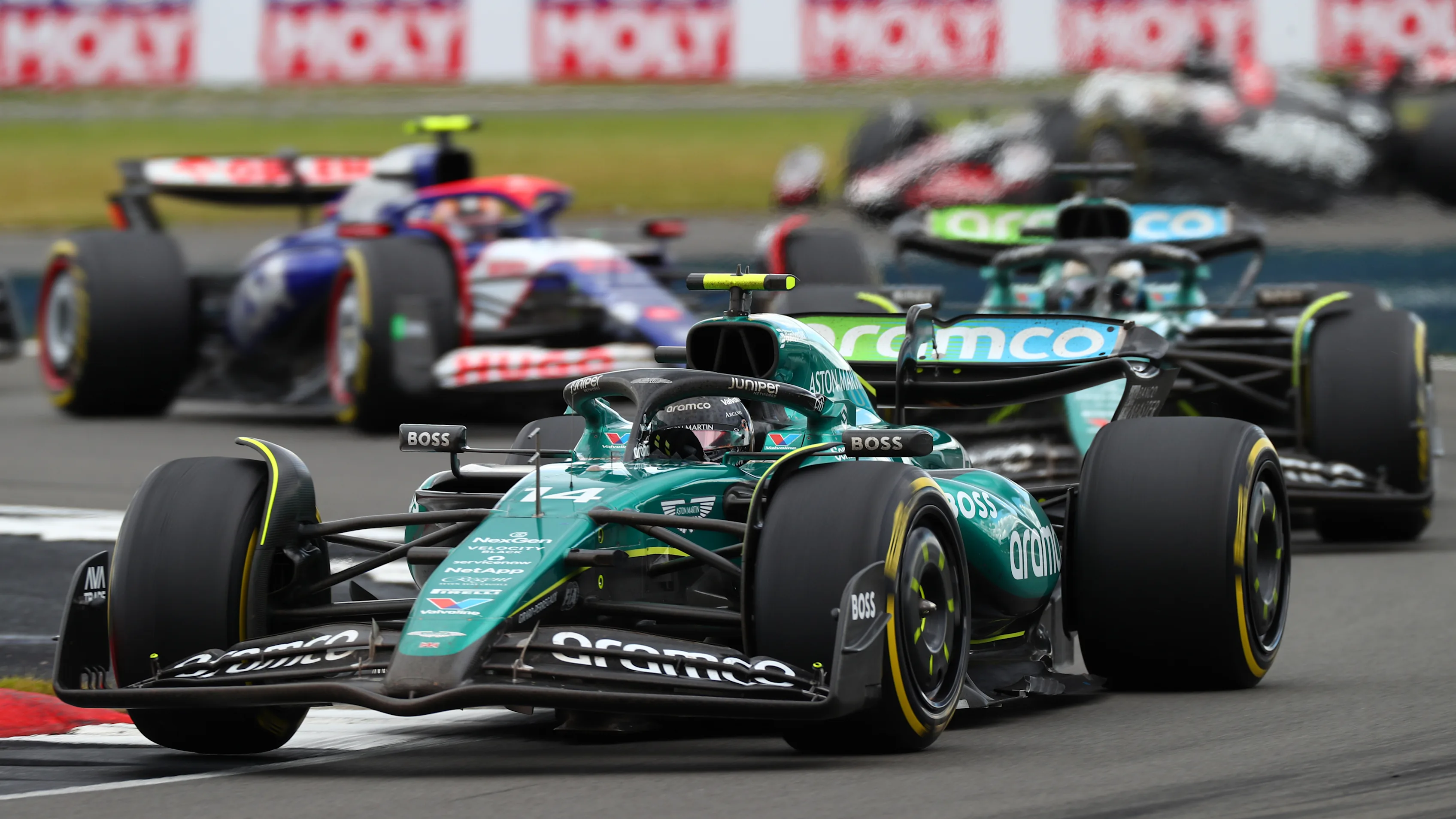 NORTHAMPTON, ENGLAND - JULY 07: Fernando Alonso of Spain driving the (14) Aston Martin AMR24
